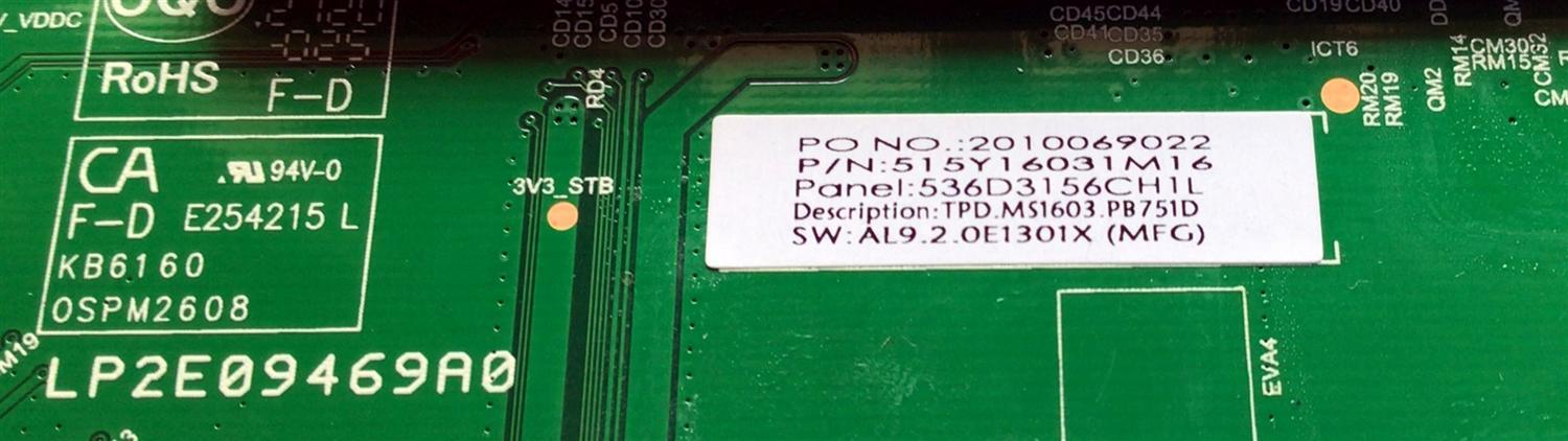 MAIN PARA TV HITACHI NUMERO DE PARTE 515Y16031M16 / TPD.MS1603.PB751 / A20075065-0A00180 / 2010069022 / 536D3156CH1L / PANEL V320BJ8-Q01 / MODELO 32RC23 - Imagen 2
