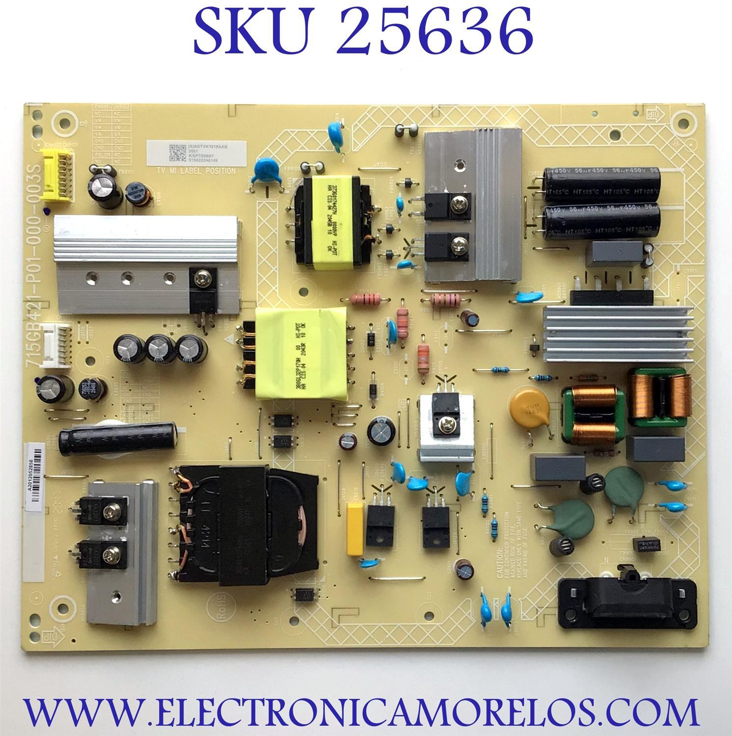 FUENTE DE PODER PARA TV VIZIO 4K HDR UHD SMART TV / NUMERO DE PARTE ADTVK1819AAB / 715GB421-P01-000-003S / VK1819AAB / PANEL TPT700U2-PV3D.Q REV:S01K / MODELOS V705-H1 / V705-H1 LTCDZJ / V705-H1 LMXDZJ