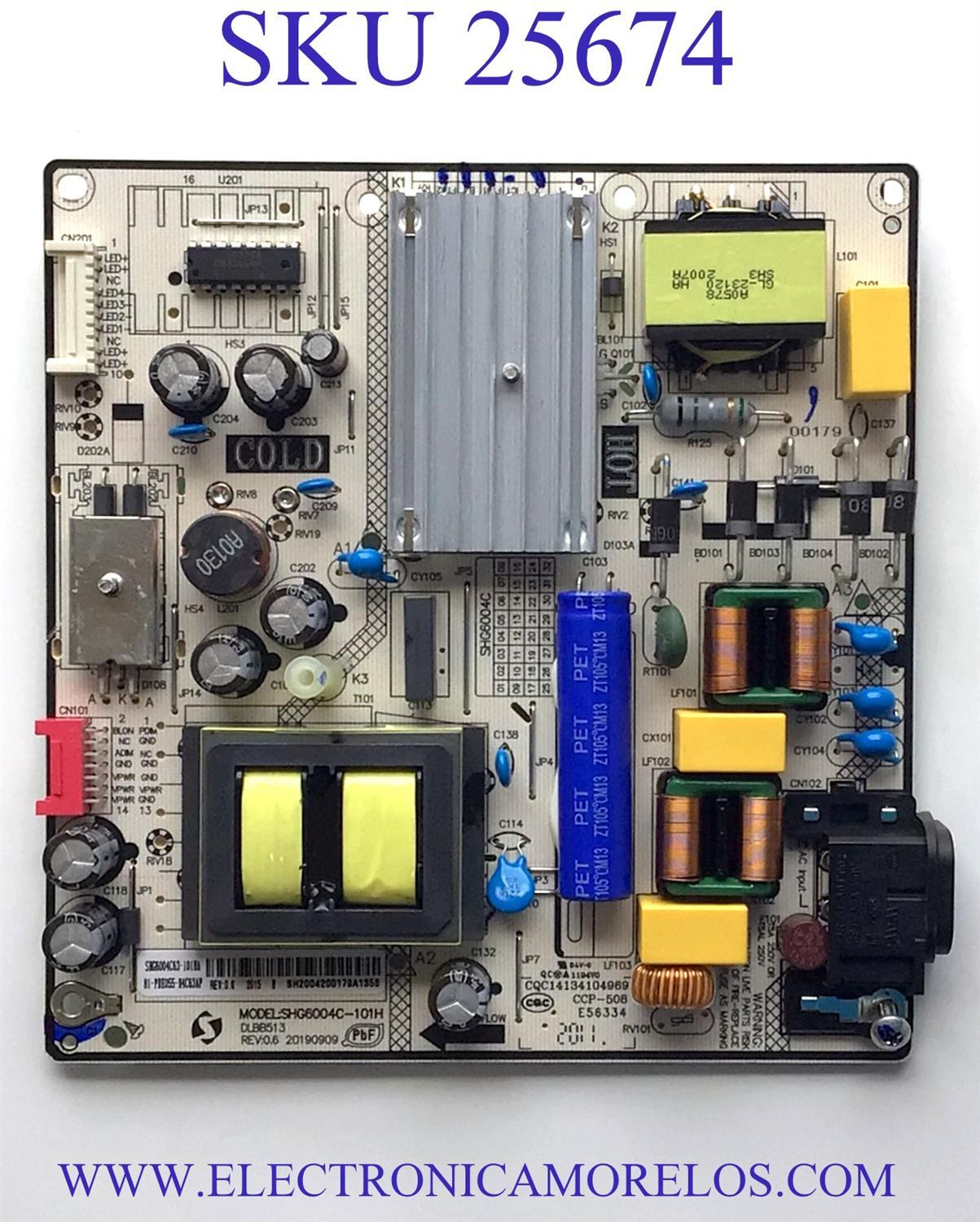 FUENTE DE PODER PARA TV RCA·ROKU TV ULTRA HD HDR SMART TV / NUMERO DE PARTE 81-PBE055-H4C63AP / SHG6004C-101H / SHG6004C63-101HA / 20190909 / DLBB513 / CQC14134104969 / CCP-508 / E56334 / PANEL LVU500CHDX / MODELO RTRU5027-D-US