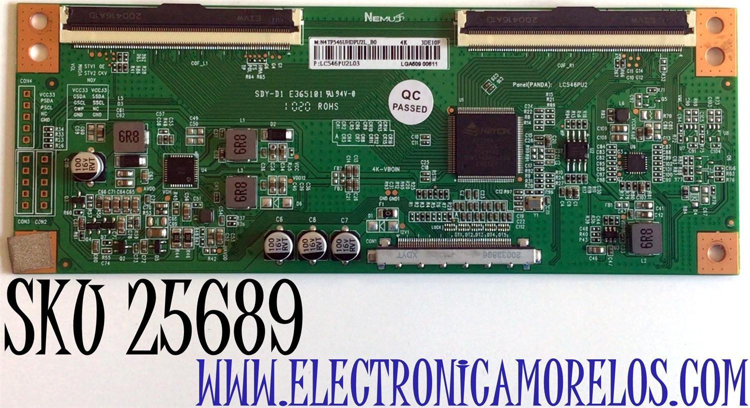T-CON PARA TV SCEPTRE / NUMERO DE PARTE N4TP546UHDPU2L / N4TP546UHDPU2L_B0 4K / LC546PU2L03 / LGA509 / PANEL LC546PU2L-03 / MODELOS N55 / N55 POTV83BB / U550CV-U