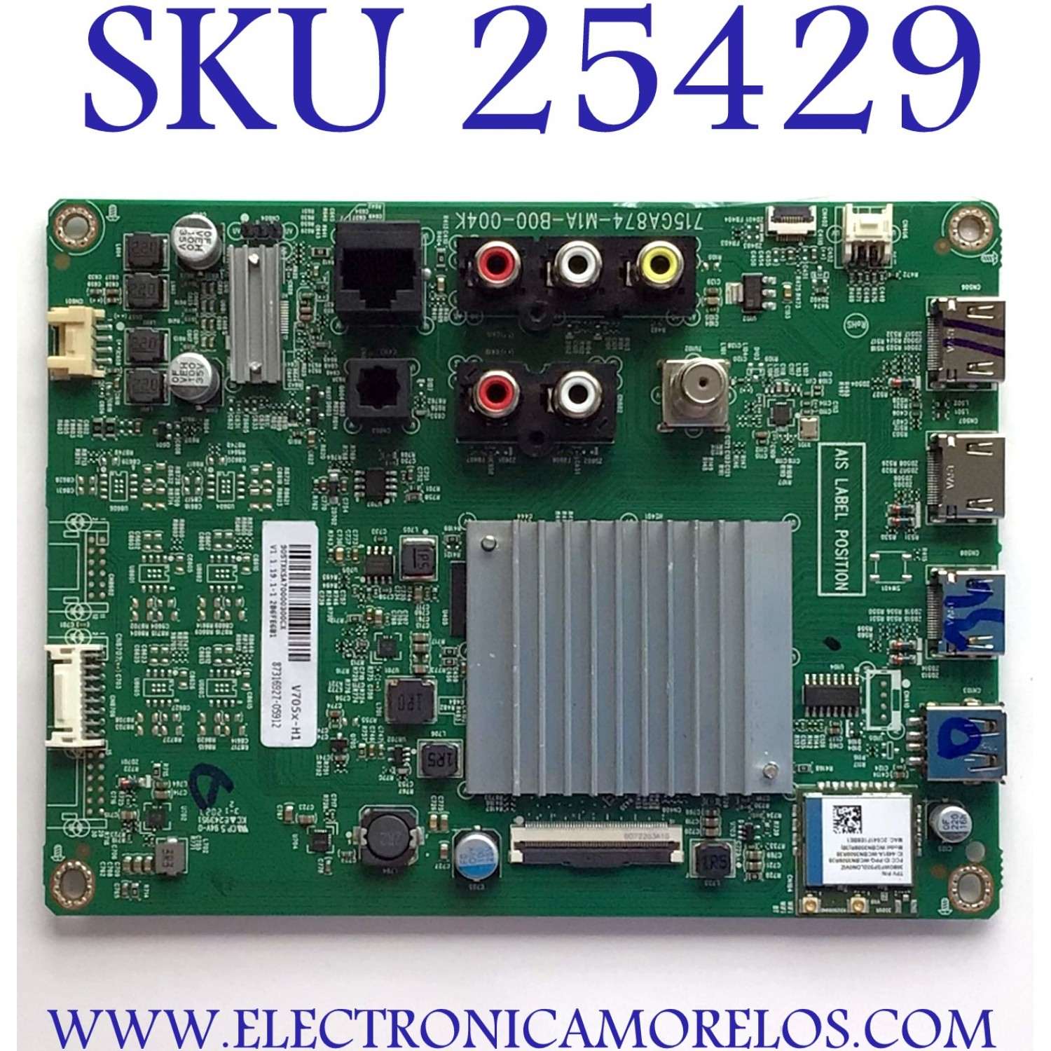 MAIN PARA TV VIZIO / NUMERO DE PARTE 905TXKSA70000300CX / 715GA874-M1A-B00-004K / PANEL TPV700B5-U2T01.D REV:S02L / DISPLAY CV700U2-T01 REV:02 / MODELO V705X-H1 LTCHC	