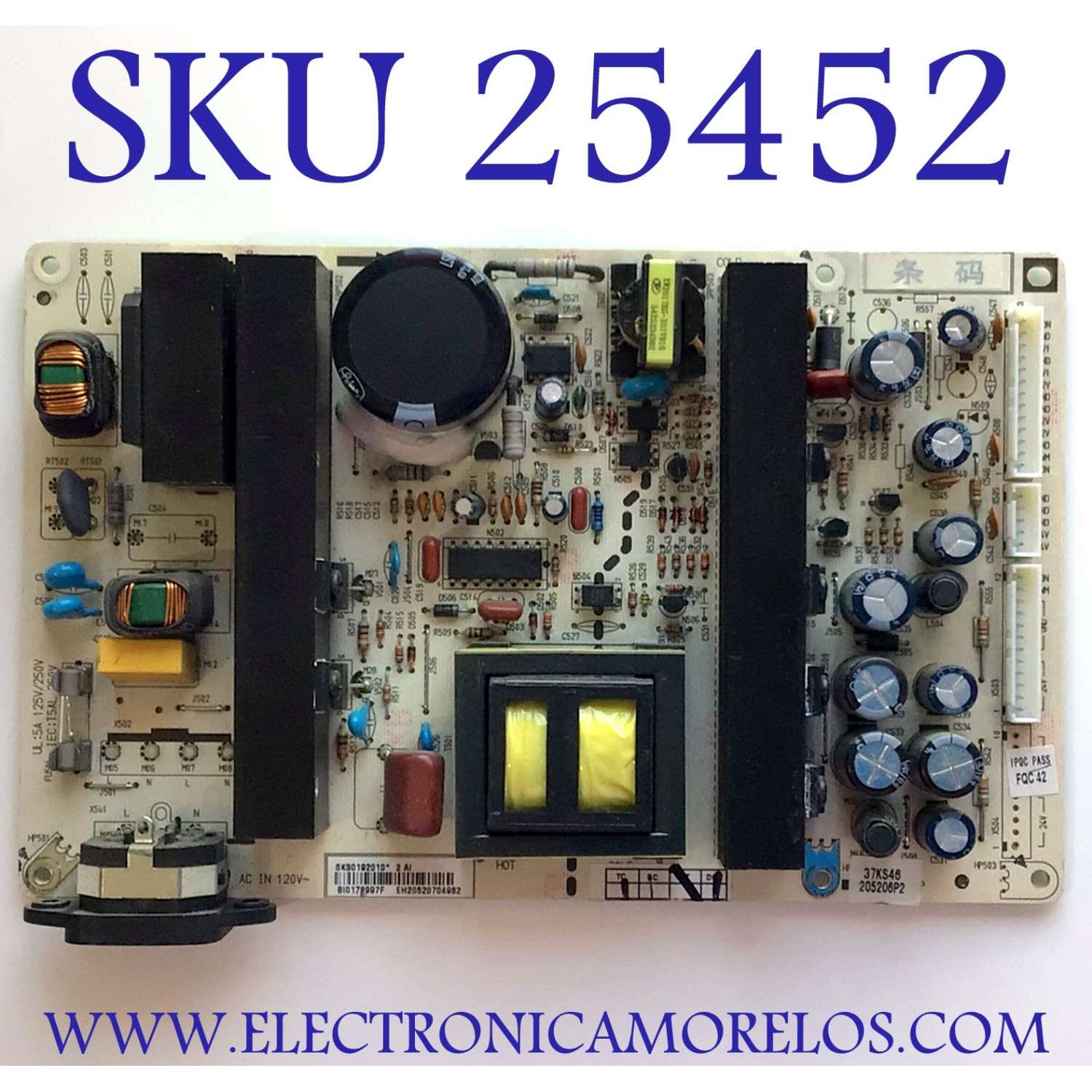 FUENTE DE PODER PARA TV DINEX / NUMERO DE PARTE 6KS0192010 / 569KT0120A / PANEL V370B1-L03 / MODELO DX-37L130A11