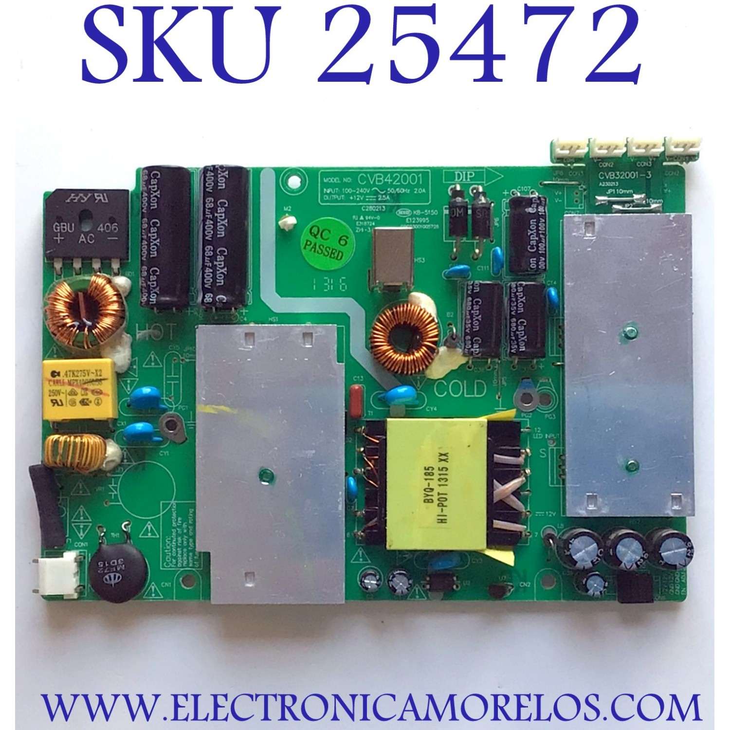 FUENTE DE PODER PARA TV WESTINGHOUSE / NUMERO DE PARTE CVB42001 / CQC03001005728 / PANEL D390D3-HJ39-COX / MODELO DW39F1Y1