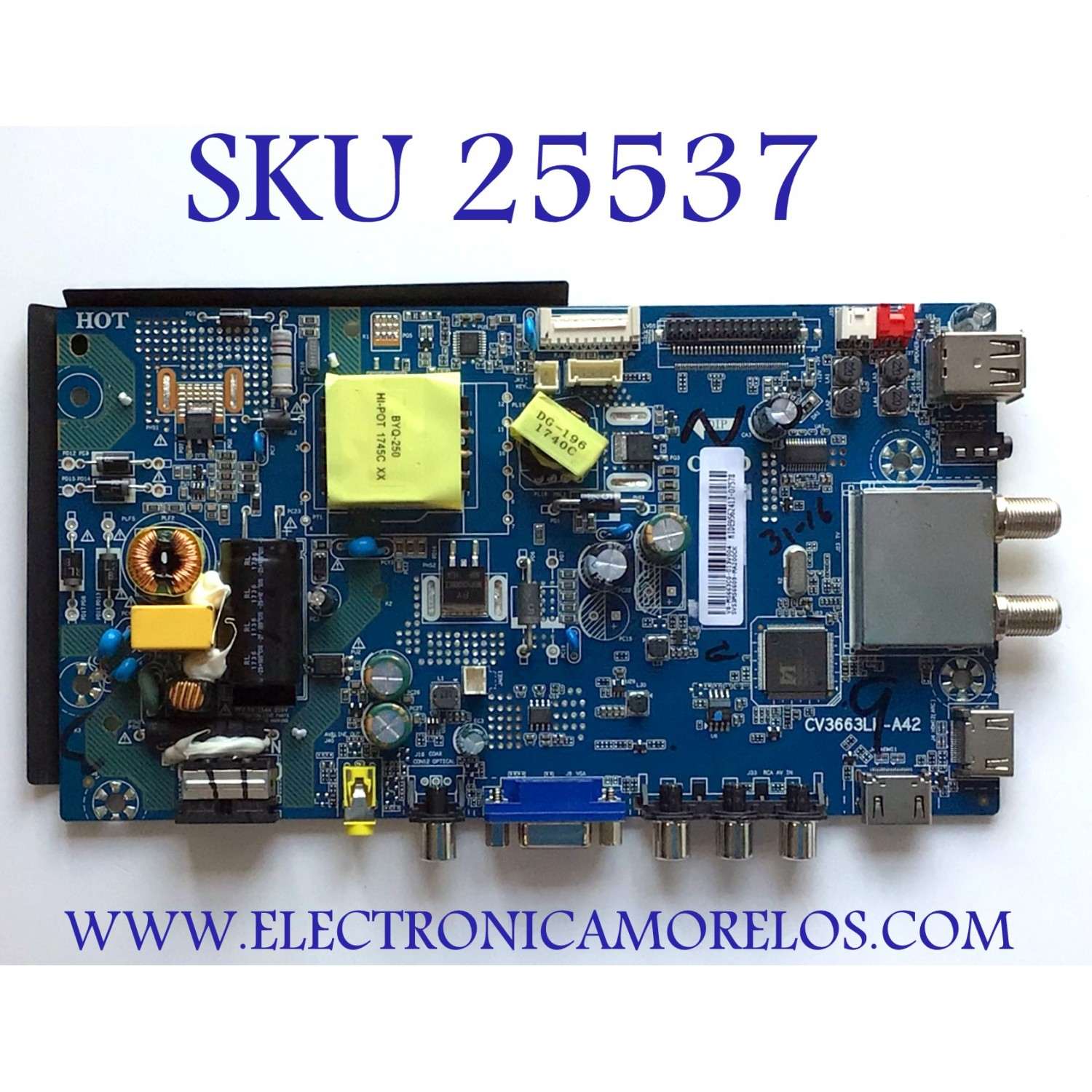 MAIN FUENTE PARA TV PANAVOX / NUMERO DE PARTE SVS3MS6609-MA200CK / CV3663LH-A42 / V8-MS663C0-D13V004 / MIDE956241J-07578 /  MODELO PANAVOX 24D3663 / ESTA TARJETA ES CHINA Y ES UTILIZADA EN DIFERENTES MARCAS Y MODELOS / ENTRAR A DESCRIPCIÓN DEL PRODUCTO