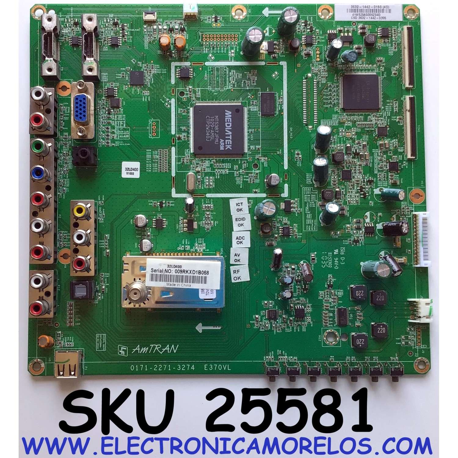 MAIN PARA TV LG / NUMERO DE PARTE 3632-1442-0150 / 0171-2271-3274 / 41M529A9306Z94D / 3632-1442-0395 / 009RKXD1B058 / PANEL LC320WUG (SC)(R7) / MODELO 32LD400-UA.CUSWLH