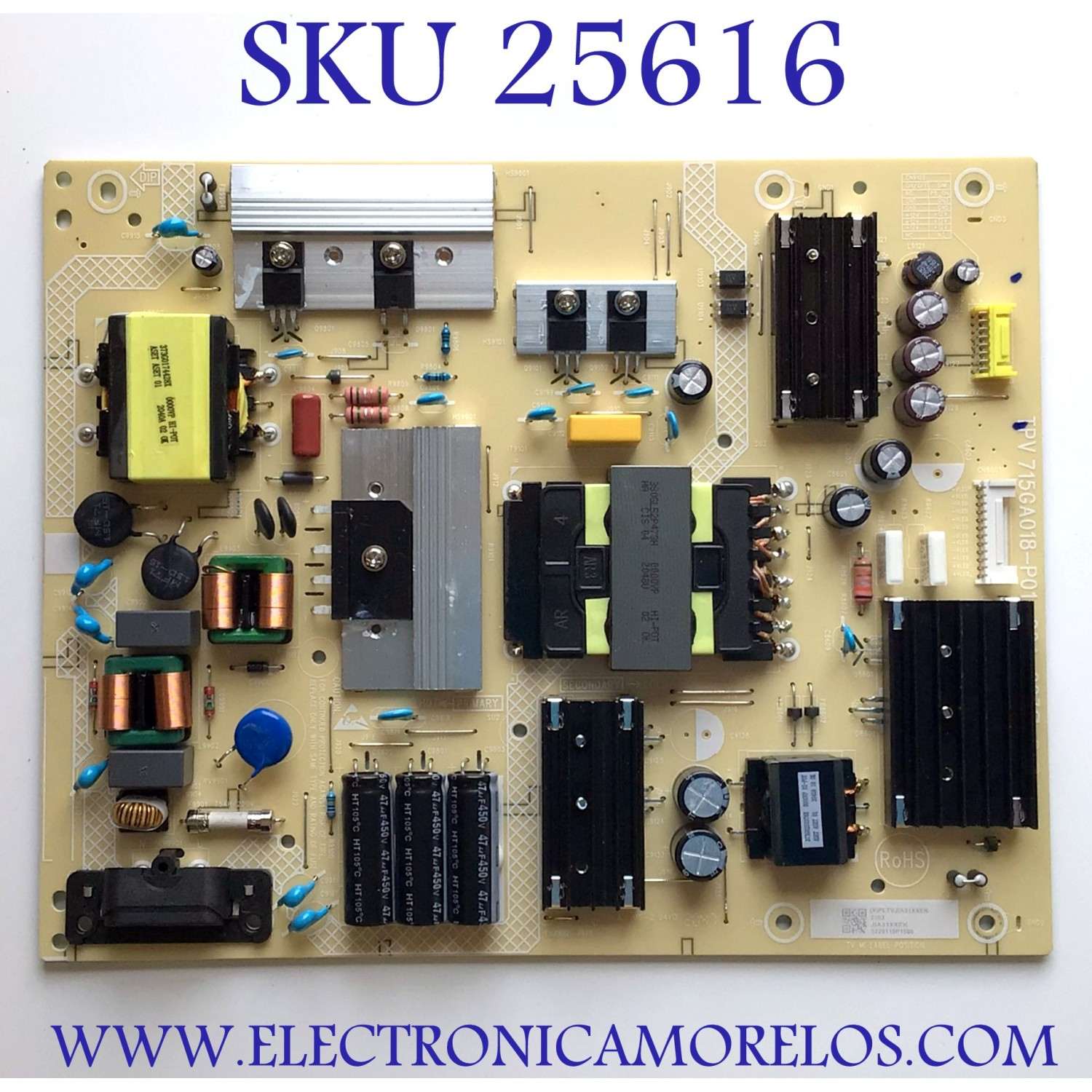 FUENTE DE PODER PARA SMART TV ONN DE 65" / NUMERO DE PARTE PLTVJIA31XXEK / 715GA018-P01-004-003S / JIA31XXEK / (X)PLTVJIA31XXEK / PANEL TPT650UA-QVN07.U REV:S500S / MODELO 100012587
