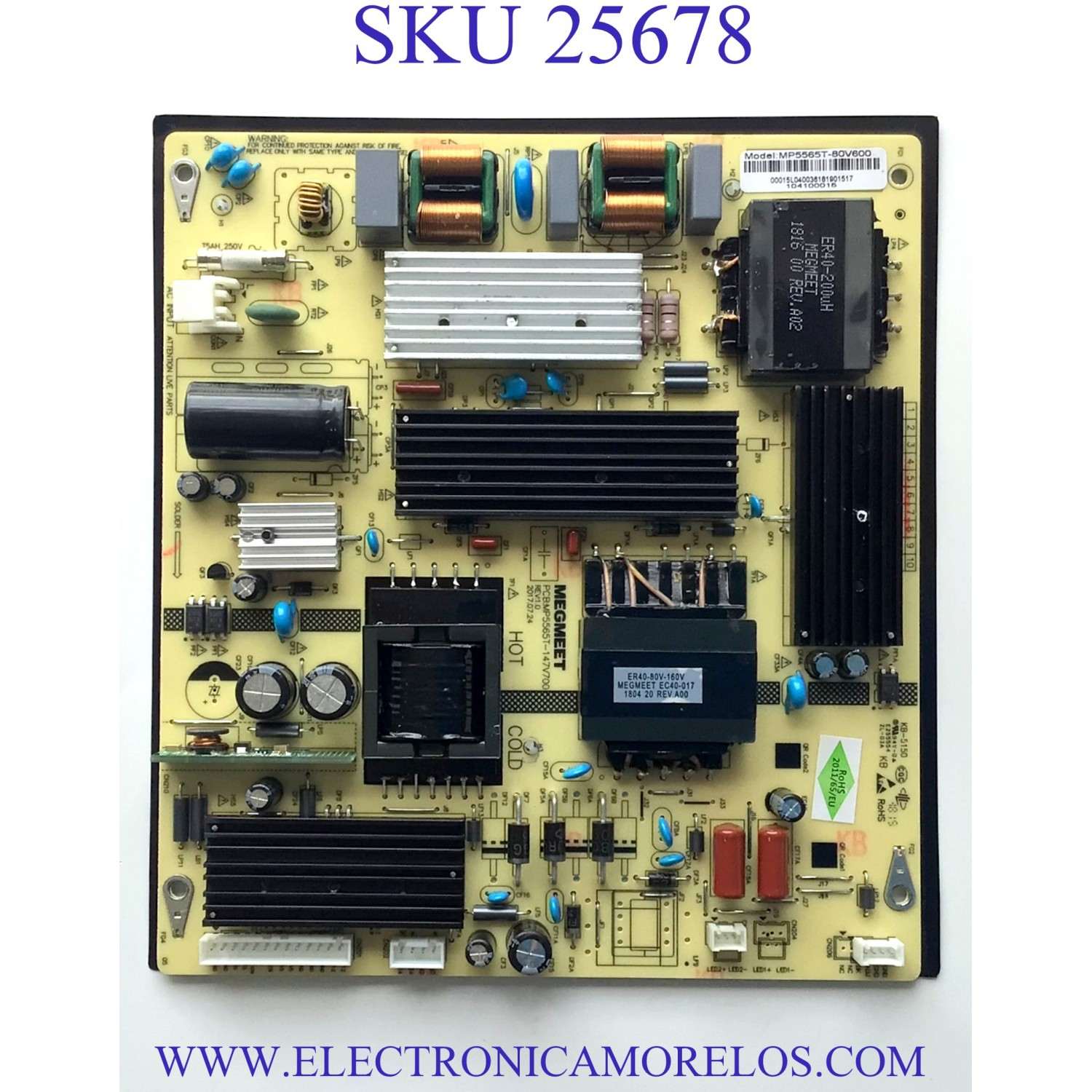 FUENTE DE PODER PARA TV WESTINGHOUSE SMART TV / NUMERO DE PARTE MP5565T-80V600 / MP5565T-147V700 / E255554 / KB-5150 / 104100015 / MODELO WG43UX4100
