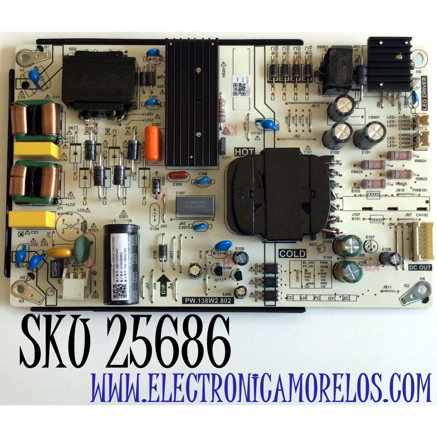 FUENTE DE PODER PARA TV SCEPTRE / NUMERO DE PARTE 260132005440 / PW.138W2.802 / 4100095652 / P20061111 / 1110-4000094-260132005440-200623-P02825 / PANEL'S HK550WLEDM-JH0GH / PT550GT01-01 / MODELOS G55 / A558CV-U