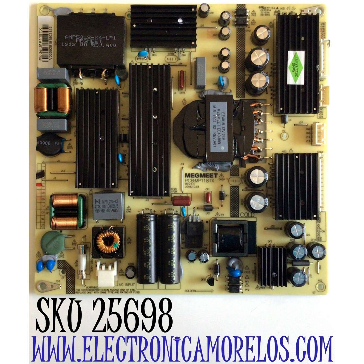 FUENTE DE PODER PARA TV HKPRO / NÚMERO DE PARTE MP118TX / PCB:MP118TX  REV:1.0 / ZL-03A / KB-5150 / V030020191902192 / ESTA TARJETA ES CHINA Y ES UTILIZADA EN DIFERENTES MARCAS Y MODELOS / ENTRAR A DESCRIPCIÓN DEL PRODUCTO