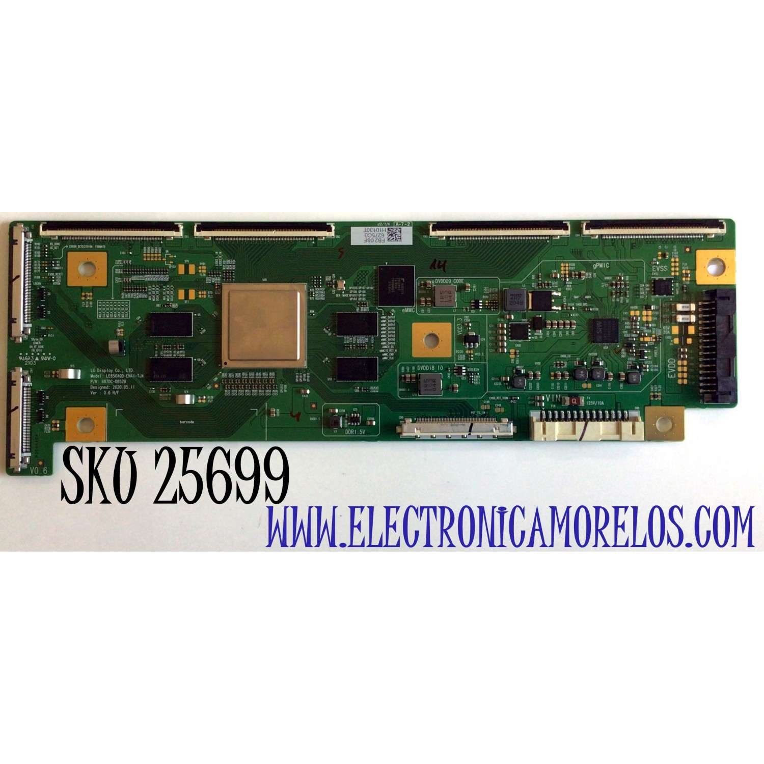 T-CON PARA TV LG OLED SMART TV / NUMERO DE PARTE 6871L-6275C / 6870C-0852B / LE650AQD-ENA1-TJA / FB2 08F / H10130T / 6275C / PANEL LE650AQD (EN)(A1) / MODELOS OLED65CXPUA.BUSWLJR / OLED65CXPUA