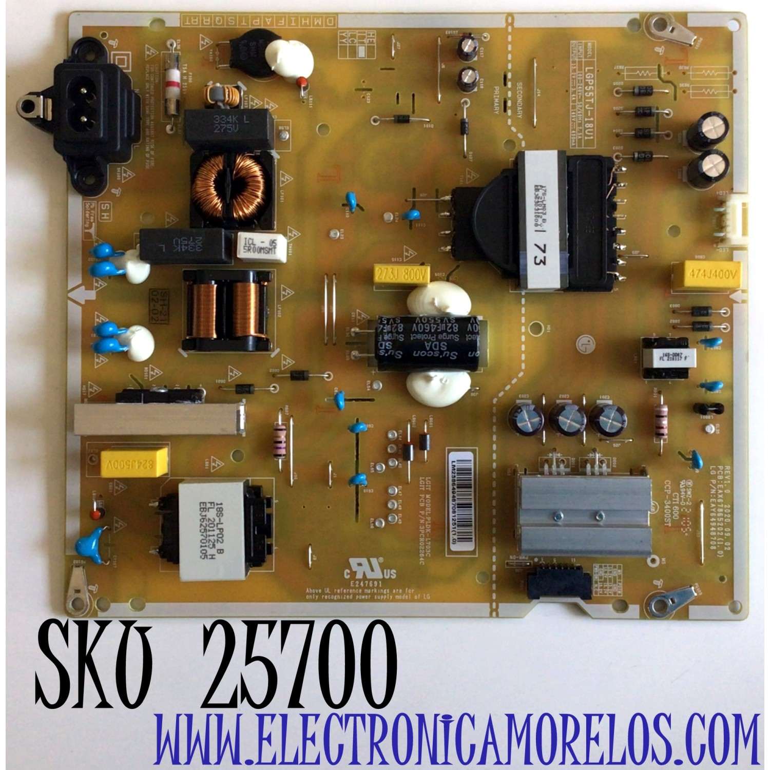 FUENTE DE PODER PARA TV LG SMART TV / NUMERO DE PARTE EAY64948708 / EAX67865202 / LGP55TJ-18U1 / 64948708 / EAX67865202(1.0) / PLDK-L703C / 3PCR02264C / PANEL NC550DGG-AAGPA / MODELOS 55UN6950ZUA / 55UN6950ZUA.BUSWLKR / 55UN7000PUB.BUSWLKR