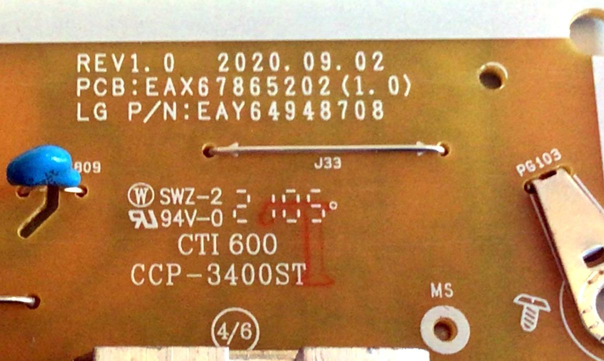 FUENTE DE PODER PARA TV LG SMART TV / NUMERO DE PARTE EAY64948708 / EAX67865202 / LGP55TJ-18U1 / 64948708 / EAX67865202(1.0) / PLDK-L703C / 3PCR02264C / PANEL NC550DGG-AAGPA / MODELOS 55UN6950ZUA / 55UN6950ZUA.BUSWLKR / 55UN7000PUB.BUSWLKR - Imagen 3