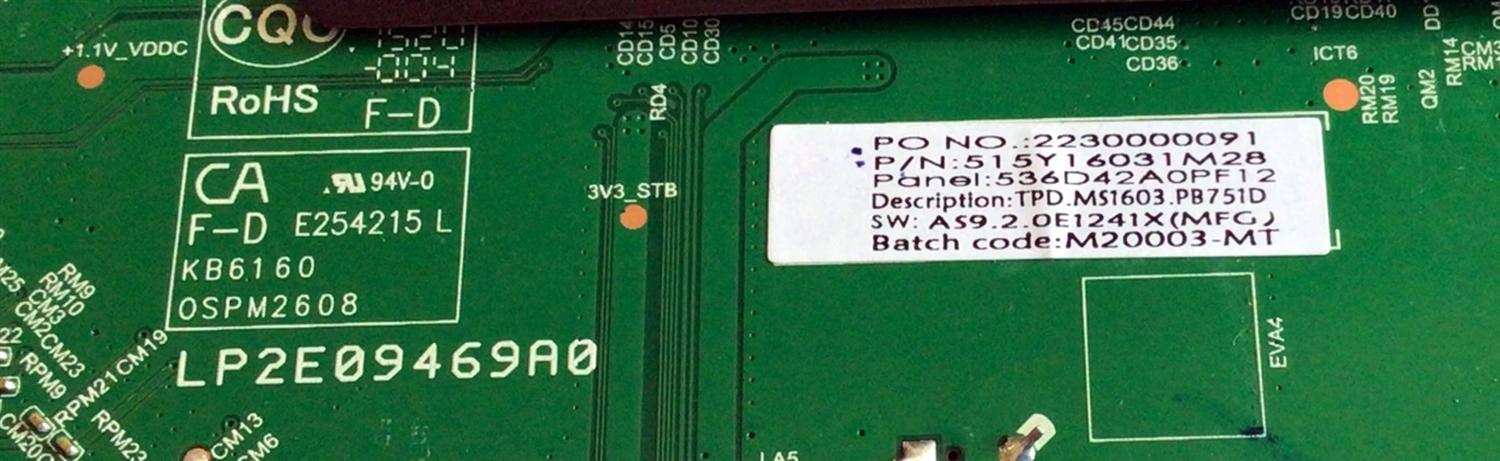 MAIN FUENTE (COMBO) PARA TV ONN DE 42'' ROKU TV FHD RESOLUCION (1920×1080) SMART TV / NUMERO DE PARTE 515Y16031M28 / TPD.MS1603.PB751 / 2230000091 / 536D42A0PF12 / M20003-MT / A20031582-0A01242 / C0200034J4D077623 / PANEL JE415D3HA0L / MODELO 100018254 - Imagen 2