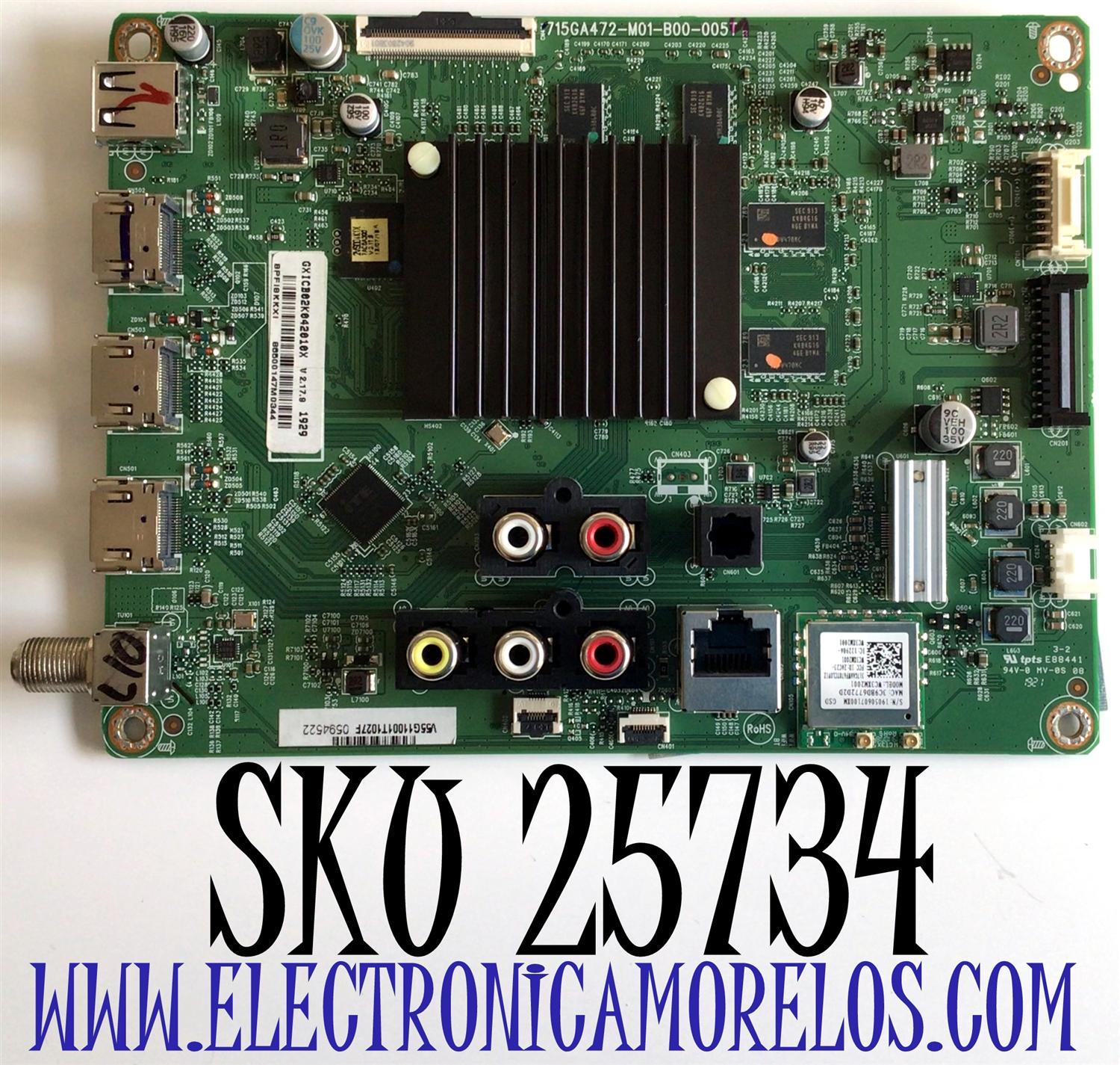MAIN PARA TV VIZIO 4K UHD SMART TV / NUMERO DE PARTE GXICB02K042 / 715GA472-M01-B00-005T / GXICB02K042010X / PANEL TPT550U1-QVN05.U REV:S57B1Y / MODELO V556-G1 / V556-G1 LTCWYU / V556-G1 LTCWYUNV