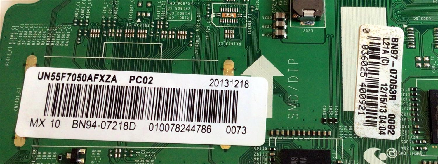 MAIN PARA TV SAMSUNG / NUMERO DE PARTE BN94-07218D / BN97-07053R / BN41-01958B / PANEL CY-SF550DSLVCH / MODELO UN55F7050 / UN55F7050AFXZA / UN55F7050AFXZA UD02 - Imagen 2