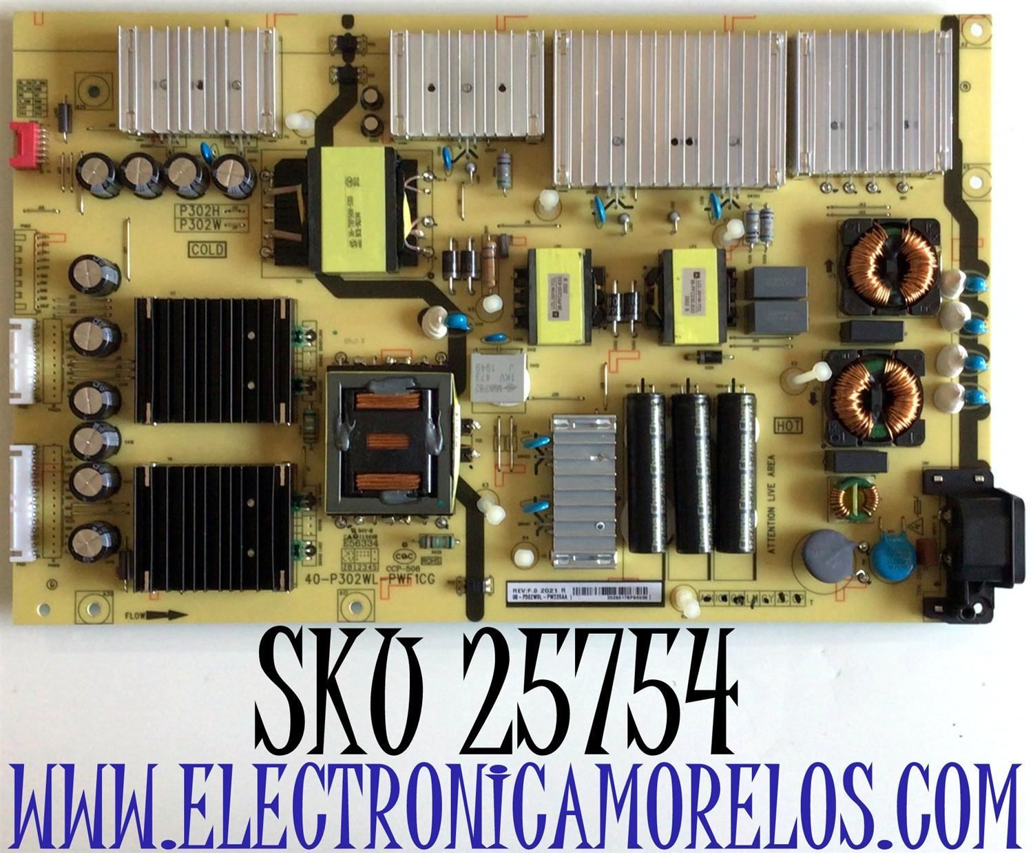 FUENTE DE PODER PARA TV TCL / NUMERO DE PARTE 08-P302W0L-PW220AA / 40-P302WL-PWF1CG / 20286178PS0039 / PANEL LVU750NDJL / MODELO 75S535