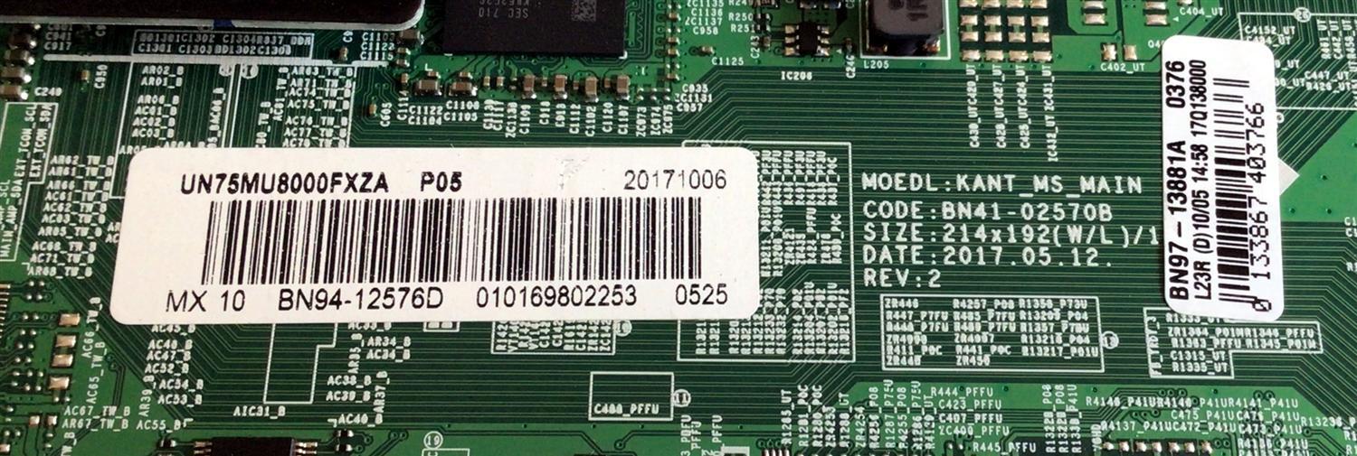 MAIN PARA TV SAMSUNG / NUMERO DE PARTE BN94-12576D / BN97-13881A / BN41-02570B / PANEL CY-KM075FLLVEH / DISPLAY LSF750FF02-L01 / BN96-40076A / MODELO UN75MU8000 / UN75MU8000FXZA / UN75MU8000FXZA FC05 - Imagen 2