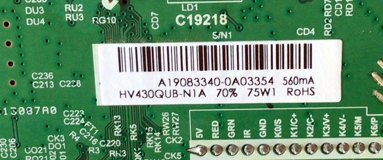 MAIN FUENTE COMBO ORIGINAL PARA TV SCEPTRE / NUMERO DE PARTE A19083340 / TP.MS3683.PC821 / HV430QUB-N1A / PANEL HV430QUB-N41 / MODELO U435CV-U UOTV83BA - Imagen 3