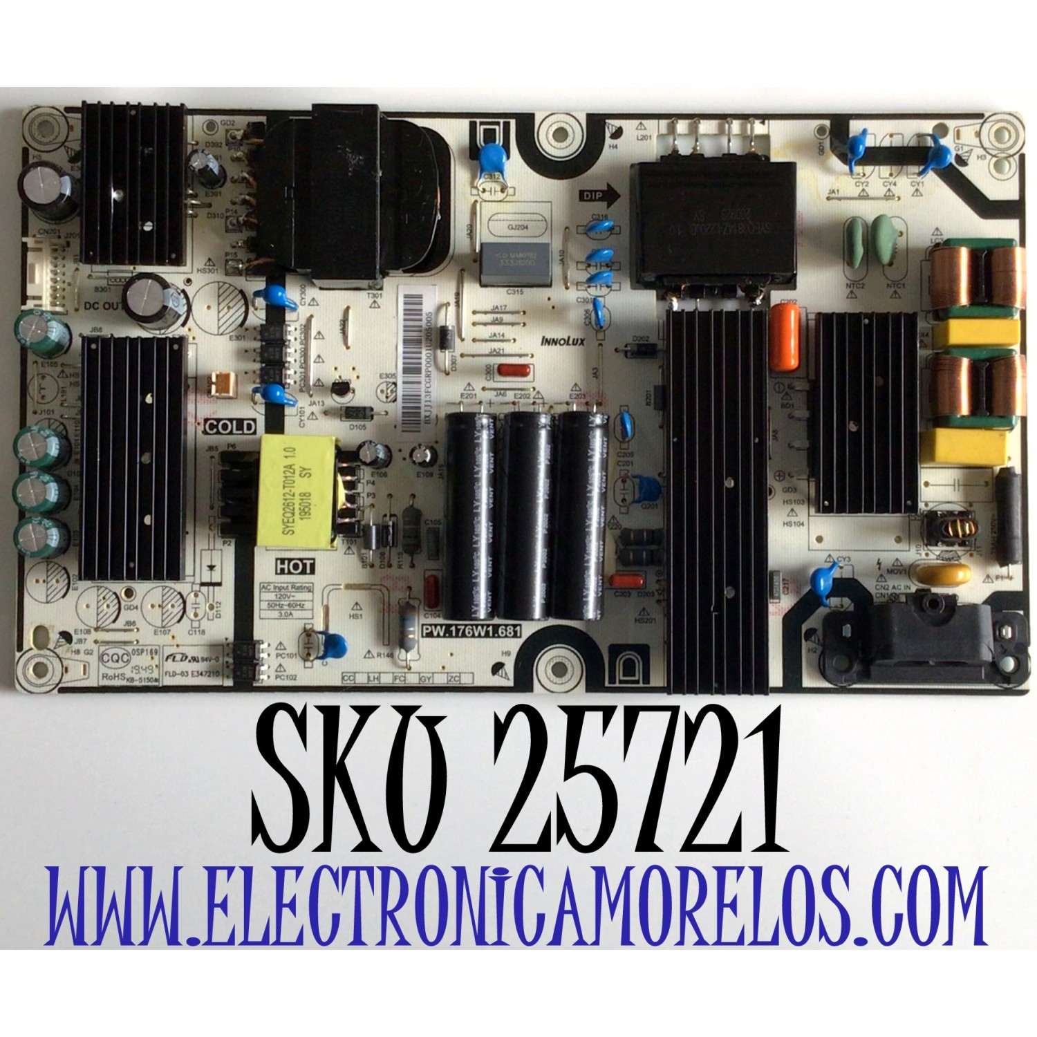 FUENTE DE PODER PARA TV VIZIO / NUMERO DE PARTE V655-H4 / PW.176W1.681 / P20020183 / P20020183-0A04309 / E347210 / PANEL V650DJ4-D03 / MODELO V655-H4 LBPFZZ