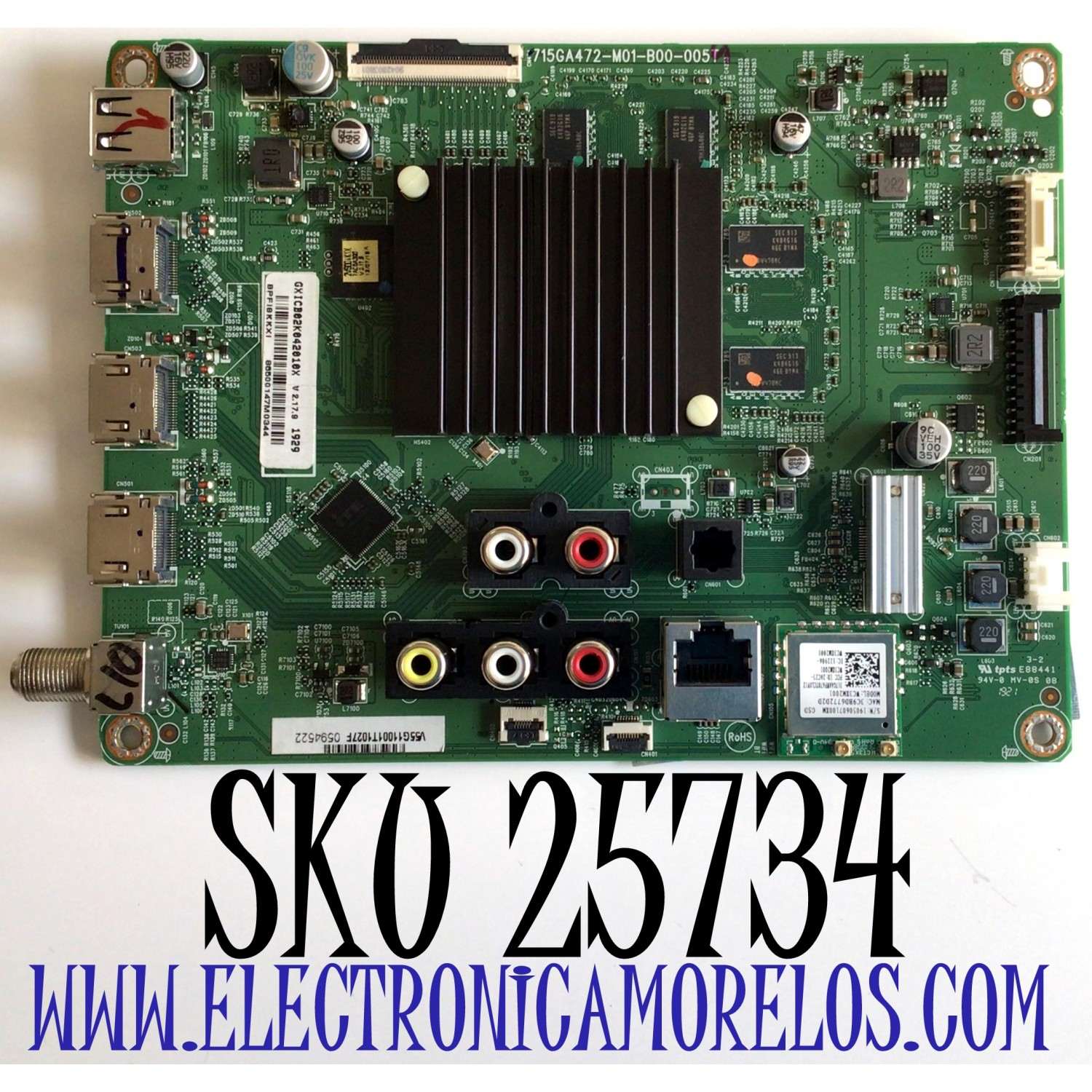 MAIN PARA TV VIZIO 4K UHD SMART TV / NUMERO DE PARTE GXICB02K042 / 715GA472-M01-B00-005T / GXICB02K042010X / PANEL TPT550U1-QVN05.U REV:S57B1Y / MODELO V556-G1 / V556-G1 LTCWYU / V556-G1 LTCWYUNV