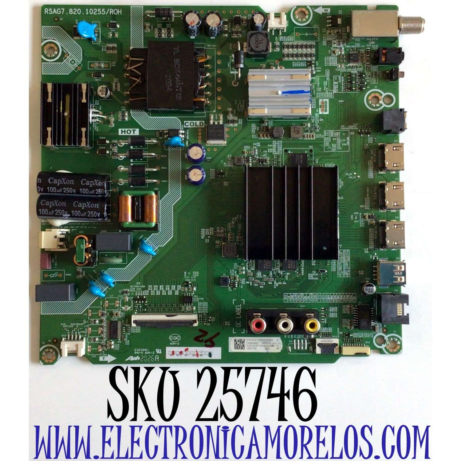 MAIN FUENTE (COMBO) PARA TV ONN·ROKU TV (50 PULGADAS) / NUMERO DE PARTE 274414 / RSAG7.820 10255/ROH / 274413 / 3TE50G2020DZ / HU50A6109FUWR / E30398 I / 274414A / 274413A / PANEL HD500X1U92-T0L6\S0GM\ROH / DISPLAY CV500U2-L01 / MODELO 100021258