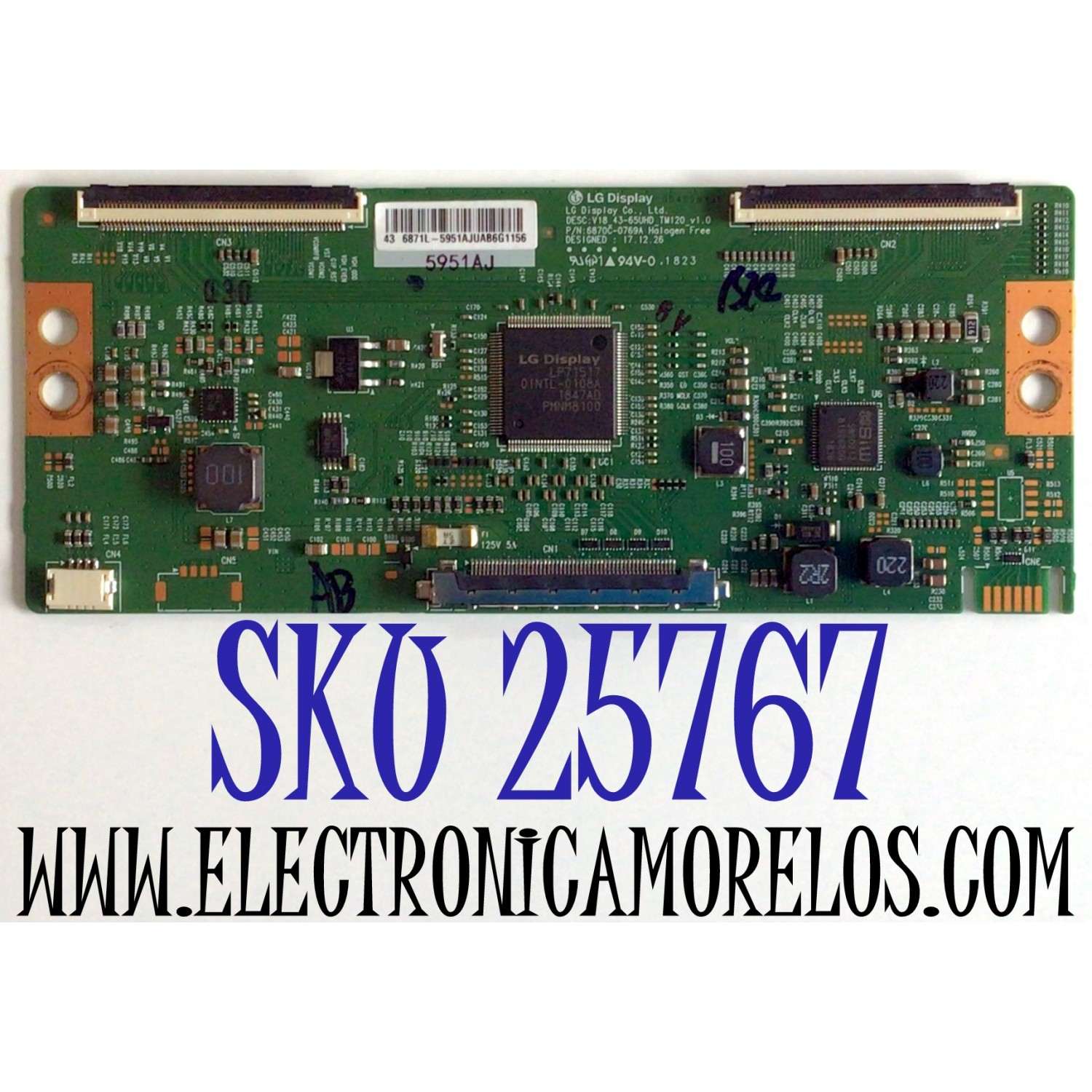 T-CON PARA TV VIZIO NUMERO DE PARTE 6871L-5951A / 6870C-0769A / 5951A / V18_43-65UHD_TM120_v1.0 / MODELO V435-G0 / V435-G0 LAUKQE / V435-G0 LAUKQEKV