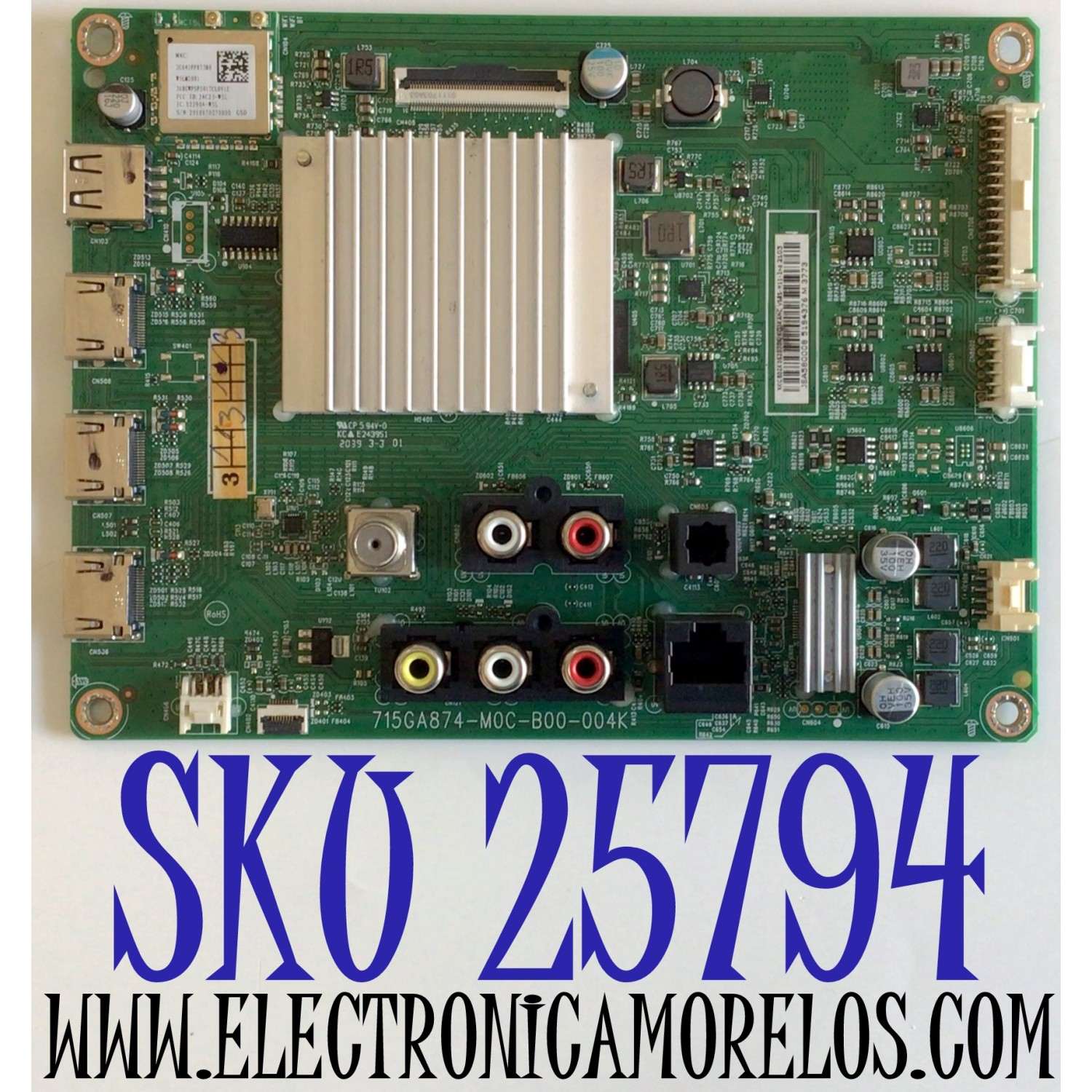 MAIN PARA TV VIZIO 4K HDR SMART TV / NUMERO DE PARTE 756TXKCB02K052 / XKCB02K052 / 715GA874-M0C-B00-004K / 715GA874-M0C-B00-004C / XKCB02K052020X / PANEL TPT580F2-PV5D.Q REV:S01P / MODELO V585-H11 / V585-H11 LTYDZI / V585-H11 LTYDZINX