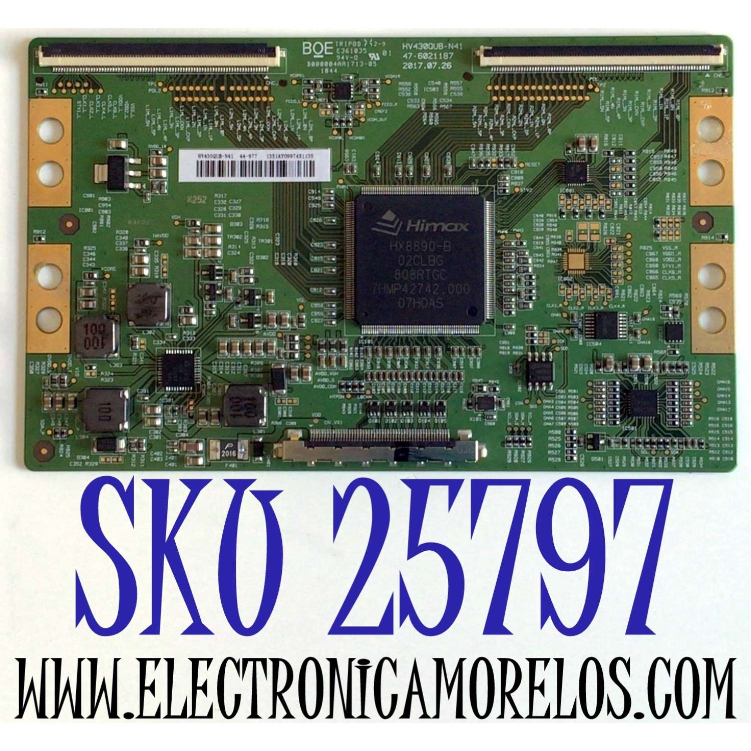 T-CON PARA TV SCEPTRE / NUMERO DE PARTE 44-9771351A / 47-6021187 / HV430QUB-N41 / B088004AA1713-05 / PANEL HV430QUB-N41 / MODELO U435CV-U UOTV83BA