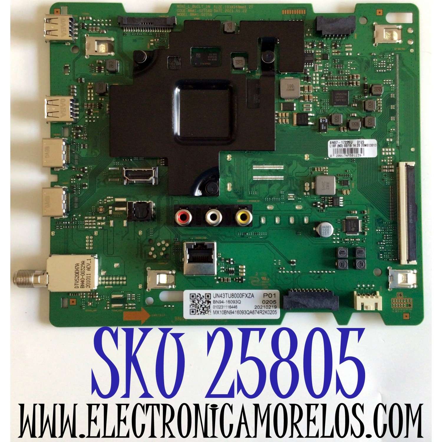 MAIN ORIGINAL PARA TV SAMSUNG 4K UHD HDR SMART TV / NUMERO DE PARTE BN94-16093Q / BN41-02756D / BN97-17226U / BN9416093Q / PANEL CY-BT043HGCV3H / DISPLAY PT430GT01-1 VER.1.0 / MODELO UN43TU8000 / UN43TU8000FXZA / UN43TU8000FXZA XB25