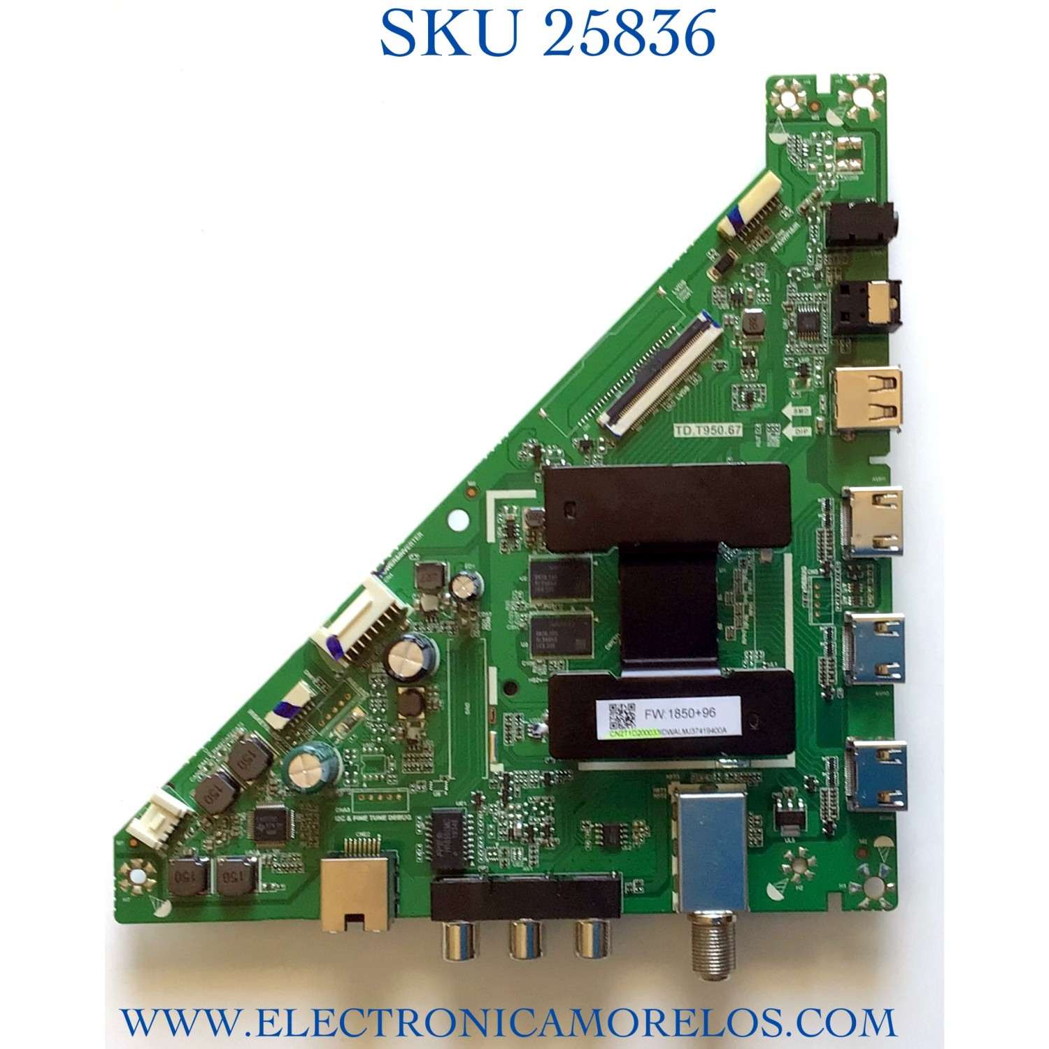 MAIN PARA TV TOSHIBA NUMERO DE PARTE CN2T1D200033ID / TD.T950.67 / H19082813-0A00378 / PANEL K430WDRB / MODELO 43LF421U19