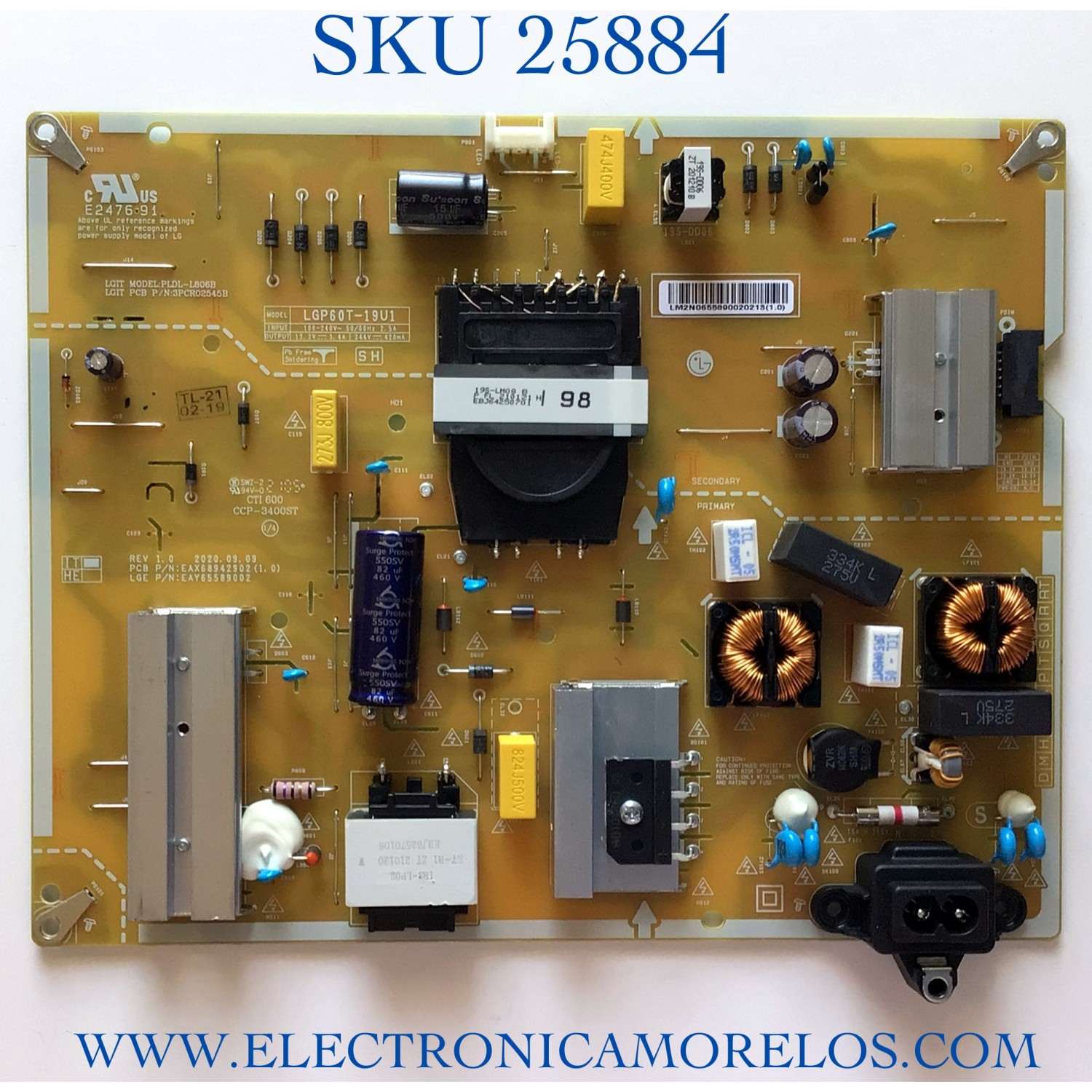 FUENTE PARA TV LG NUMERO DE PARTE EAY65589002 / EAX68942902 / LGP60T-19U1 / PANEL NC600DQE-VSHP7 / MODELO 60UN7000PUB.BUSMLKR