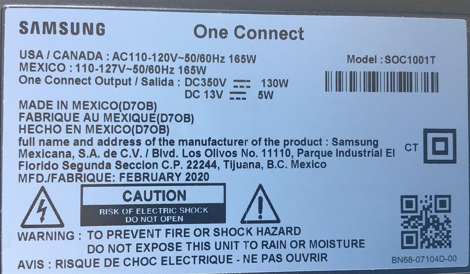 CAJA ONE CONNECT PARA TV SAMSUNG ((NUEVA)) / NUMERO DE PARTE BN96-49140R / BN9649140R / BN44-01066B / BN4401066B / SOC1001T / 43 50 LS03T / MODELOS QN43LS03 / QN43LS03TAFXZA BA01 / QN50LS03TAFXZC / QN50LS03 / QN50LS03TAFXZA AA01 - Imagen 3