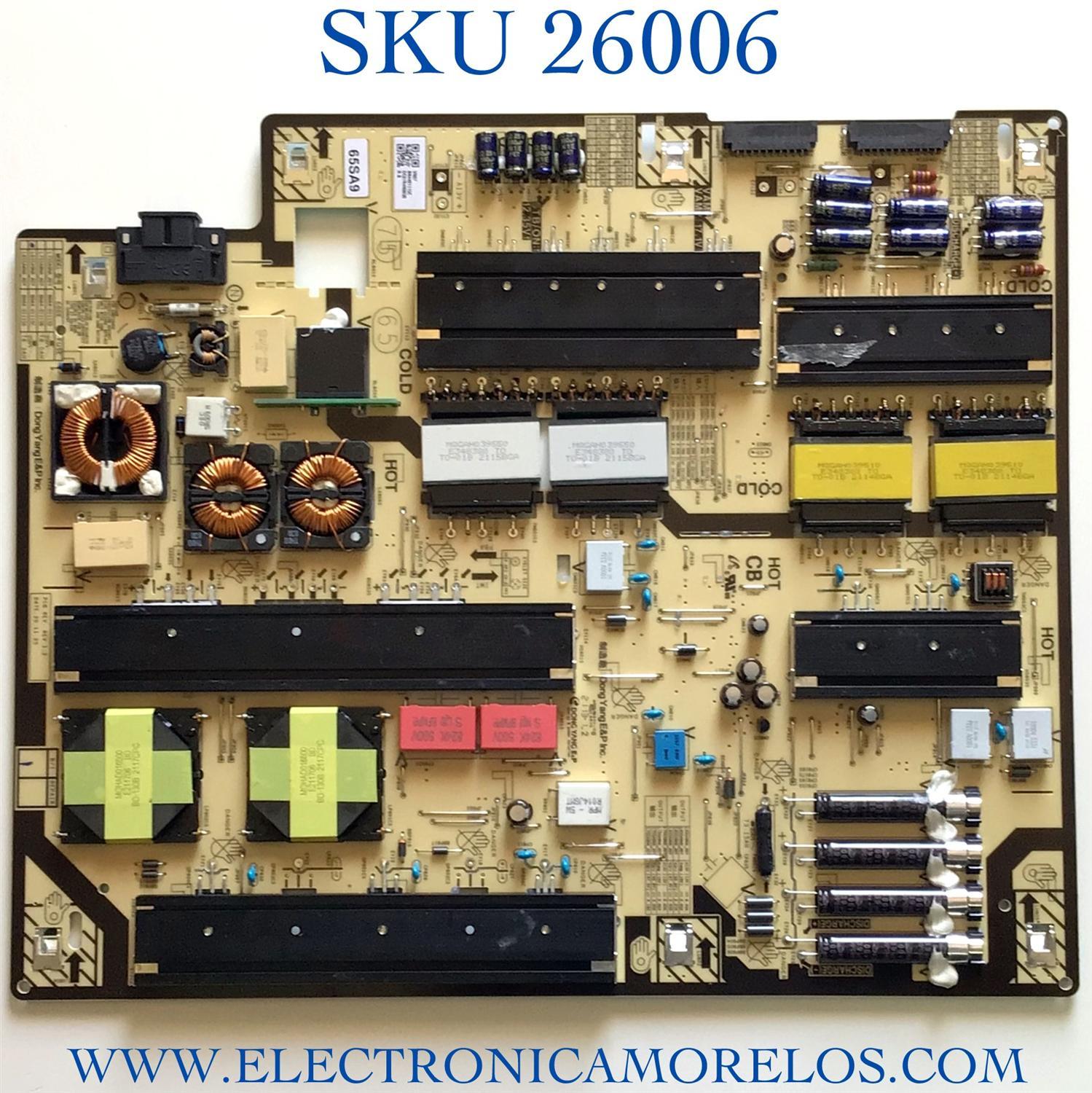 FUENTE PARA TV SAMSUNG NUMERO DE PARTE BN44-01115C / L65SA9NA_ADY / BN4401115C / PANEL CY-TA065FLAV1H / MODELO QN65QN90AAFXZA CA01