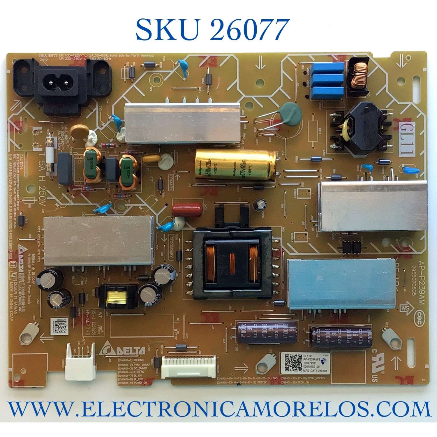 FUENTE DE PODER PARA TV SONY BRAVIA / NUMERO DE PARTE 100979921 / 1-009-799-21 / AP-P239AM / 2955070505 / AP-P239AM B / PANEL'S YSBM043CNO11 / YDBM043CCU11 / MODELOS KD-43X80J / KD43X80J / KD-43X85J / KD43X85J