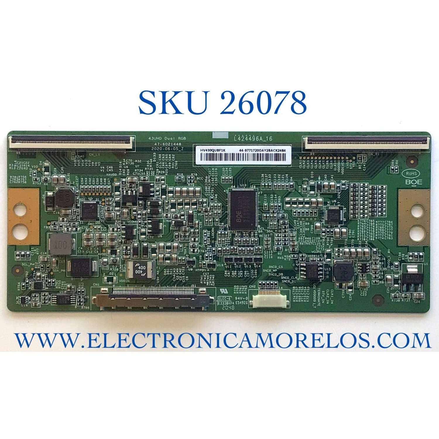 T-CON PARA TV SONY NUMERO DE PARTE 44-9771720O / 47-6021448 / HV430QUBF1K / PANEL YSBM043CNO11 / MODELO KD-43X80J / KD43X80J