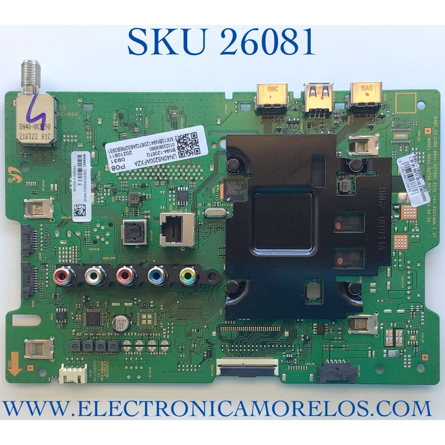 MAIN ORIGINAL PARA TV SAMSUNG 4K SMART TV / NUMERO DE PARTE BN94-12067Q / BN41-02750C / BN96-53994A / CY-JM040BGNV4H / DISPLAY V400HJ6-PE1 / BN96-33321D / BN9633321D / UN40N5200AFXZA DA02