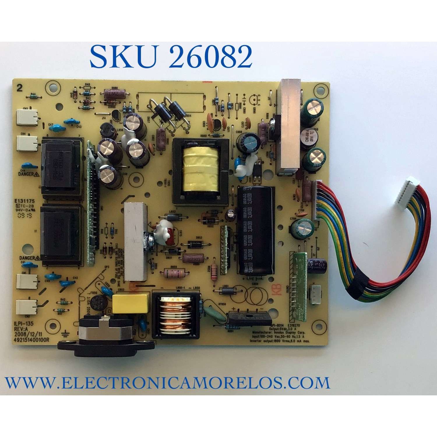 FUENTE PARA MONITOR / NUMERO DE PARTE 792421400800R / 492151400100R / ILPI-135 / PANEL LTM200KT01 / MODELO 2009M