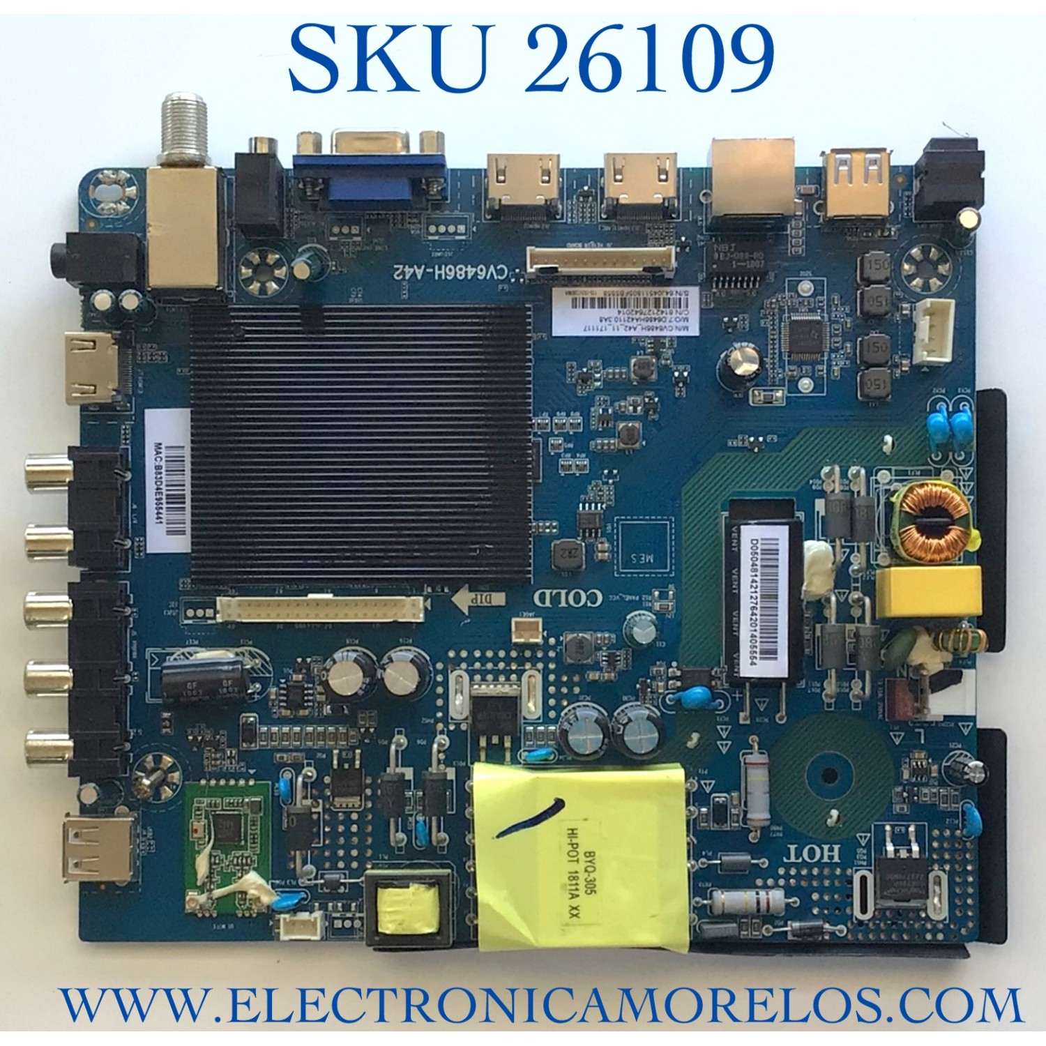 MAIN FUENTE PARA TV ELEMENT NUMERO DE PARTE 8142127642014 / CV6486H-A42 / 7.D6486HA42110.3A8 / T201803280A / E18055-ZX / PANEL CN500NC0350 / NUMERO DE DISPLAY V500DJ6-QE1 REV.T3 / MODELO E2SW5018