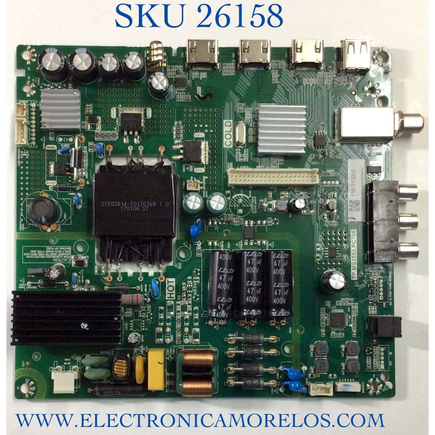 MAIN FUENTE PARA TV TOSHIBA NUMERO DE PARTE H17020285 / TP.MS3553.PC706 / MODELO 43L420U