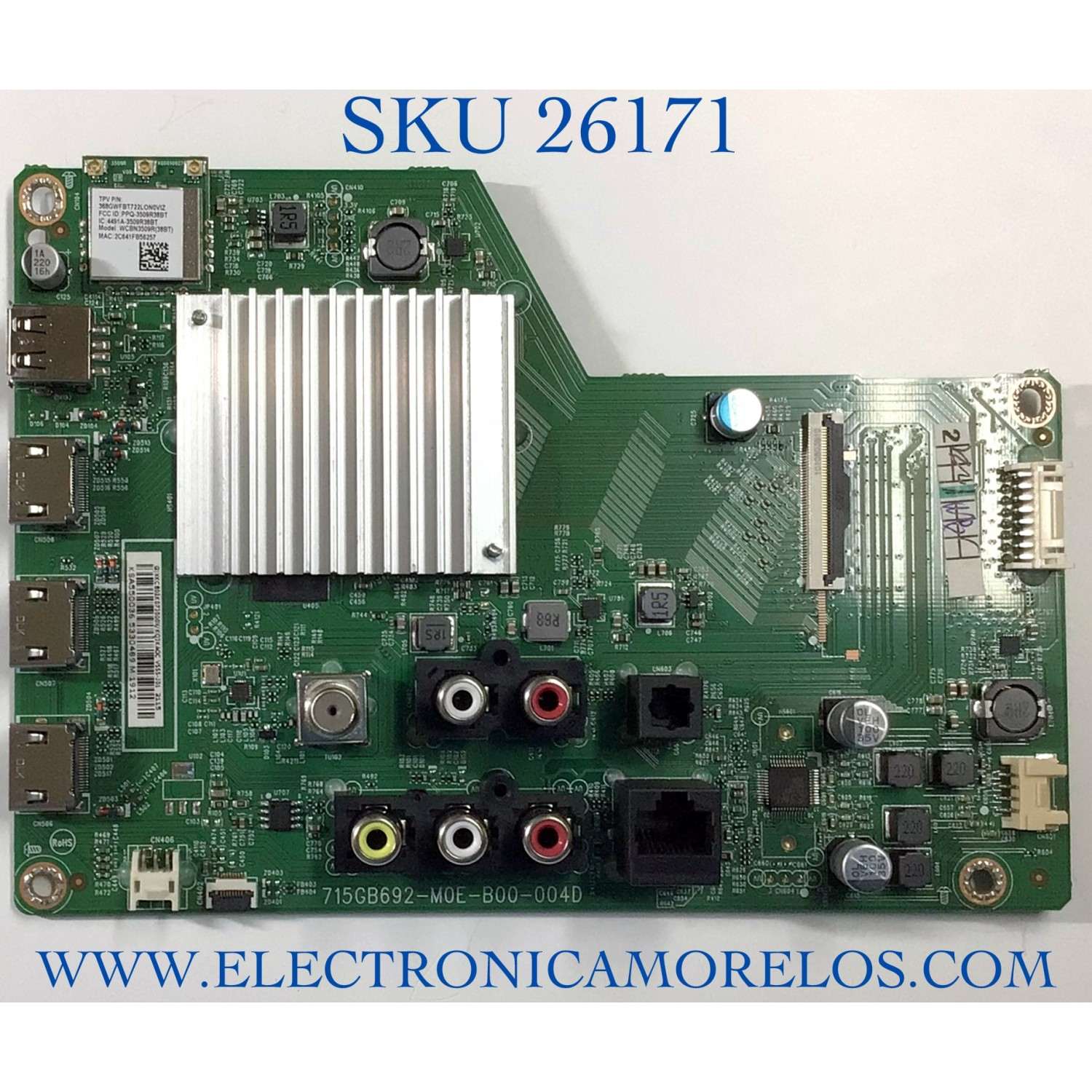 MAIN PARA TV VIZIO NUMERO DE PARTE XKCB02K071 / 715GB692-M0E-B00-004D / PANEL TPT550U1-QVN10.U REV:SB0R / MODELO V555-J01 LTCWE7KX / V555-J01