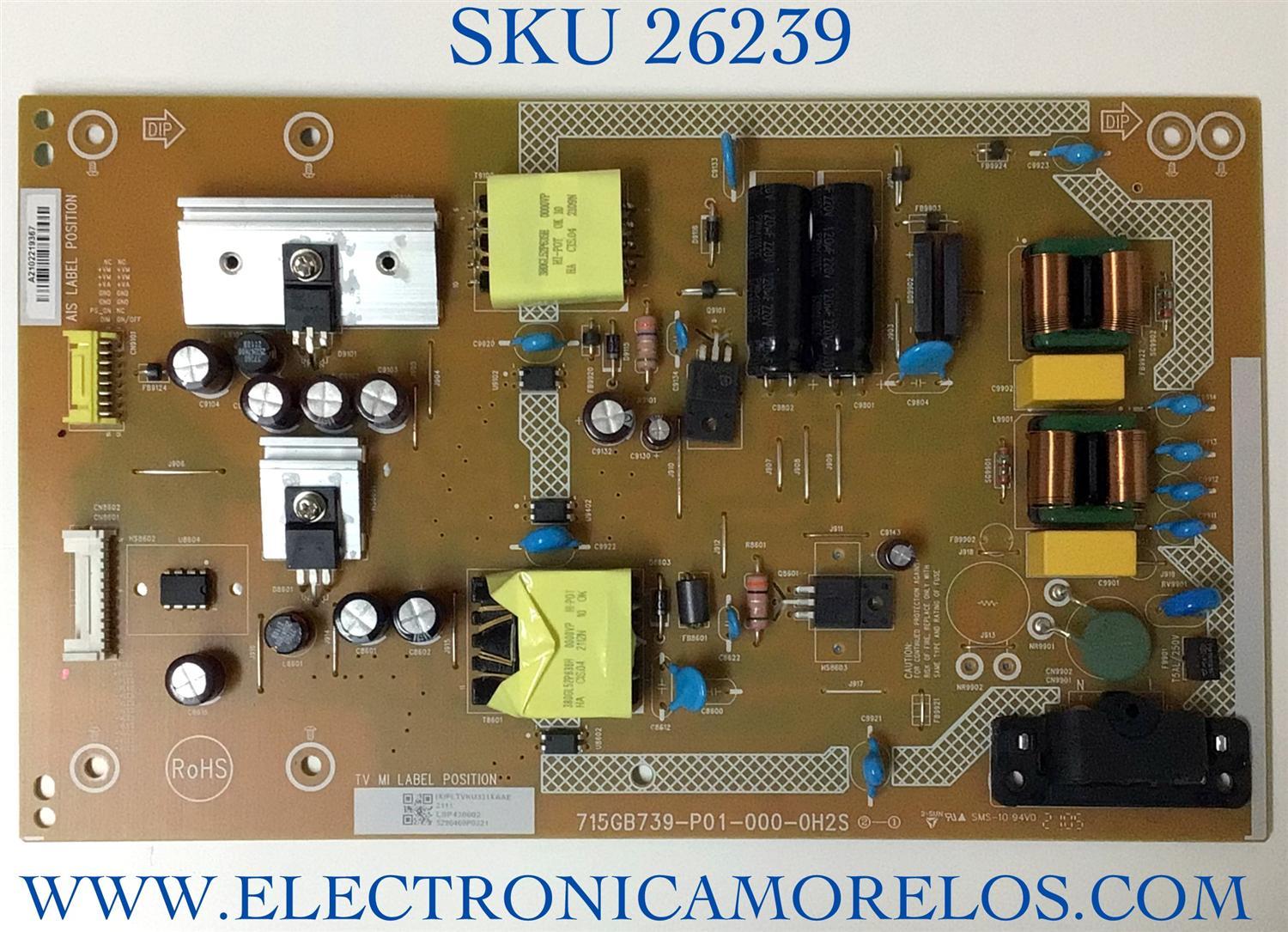 FUENTE PARA TV VIZIO NUMERO DE PARTE PLTVKU331XAAE / 715GB739-P01-000-0H2S / (X)PLTVKU331XAAE / PANEL TPT430B5-GT013.H REV:S1Q / MODELO V435-J01 LTC5E6KX / V435-J01