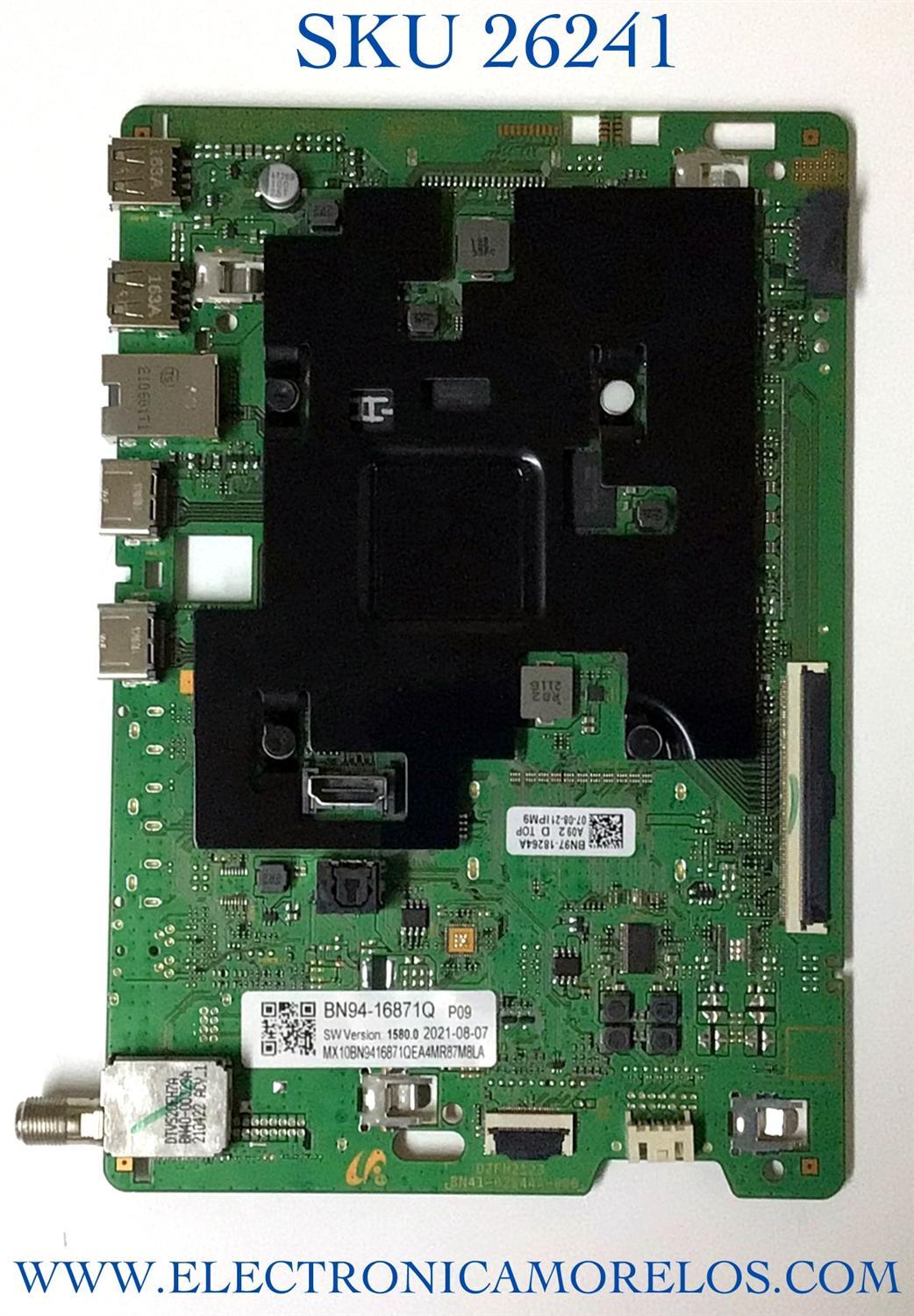 MAIN PARA TV SAMSUNG 4K·UHD·HDR / NUMERO DE PARTE BN94-16871Q / BN41-02844A / BN97-18264A / BN9416871Q / PANEL CY-SA055HGLV4H / DISPLAY LSF550FN17-Q01 / BN96-53697A / BN9653697A / MODELOS UN55AU8000FXZA FF05 / UN55AU8000FXZA FJ13 / UN55AU8000BXZA FF05