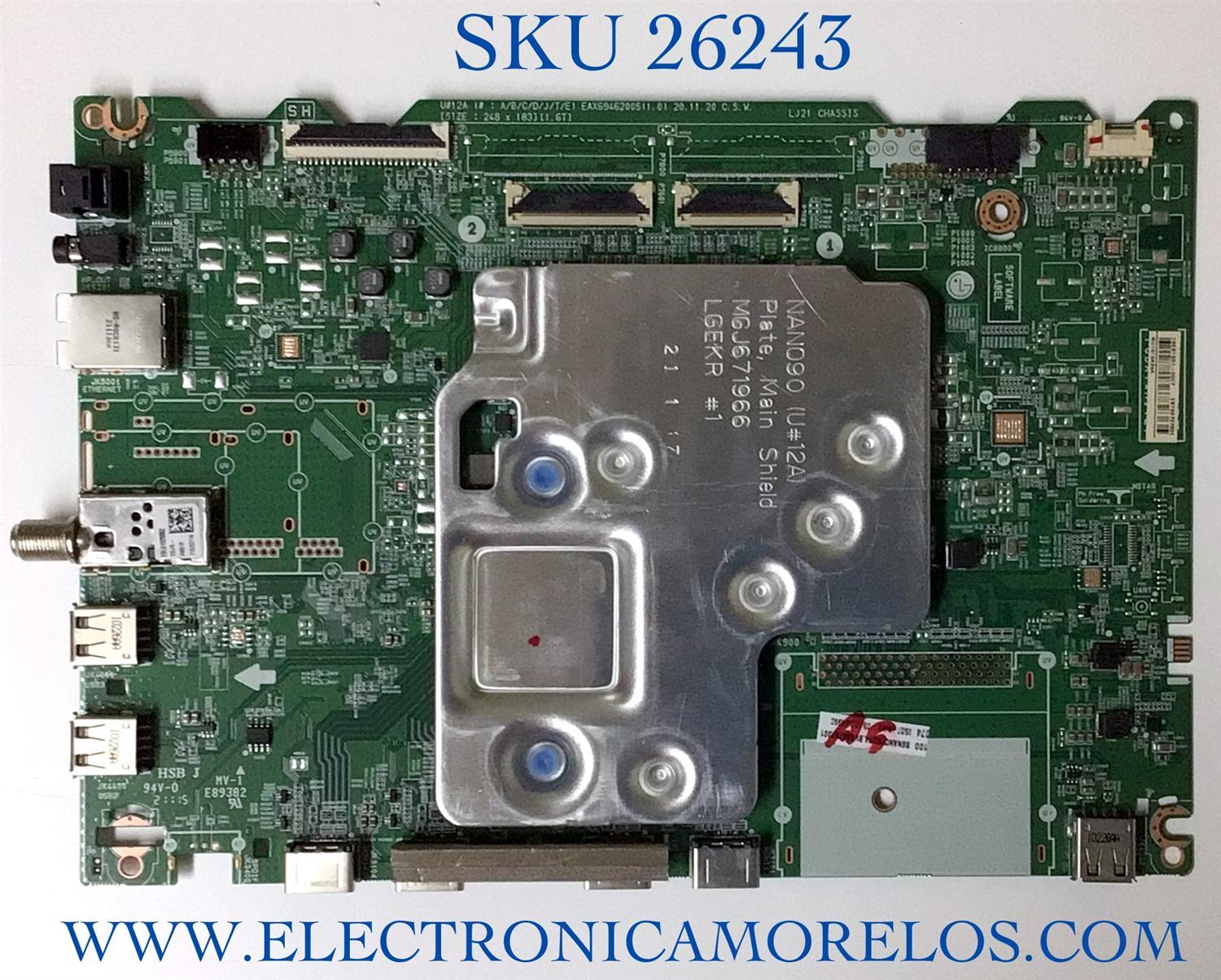 MAIN PARA TV LG NANOCELL 4K·UHD·HDR / NUMERO DE PARTE EBT66707301 / EAX69462005 / 66707301 / PANEL NC860TQF-AAKP1 / DISPLAY LC860DQR (SP)(A1) / MODELO 86NANO75UPA / 86NAN075UPA / 86NANO75UPA.BUSYLKR