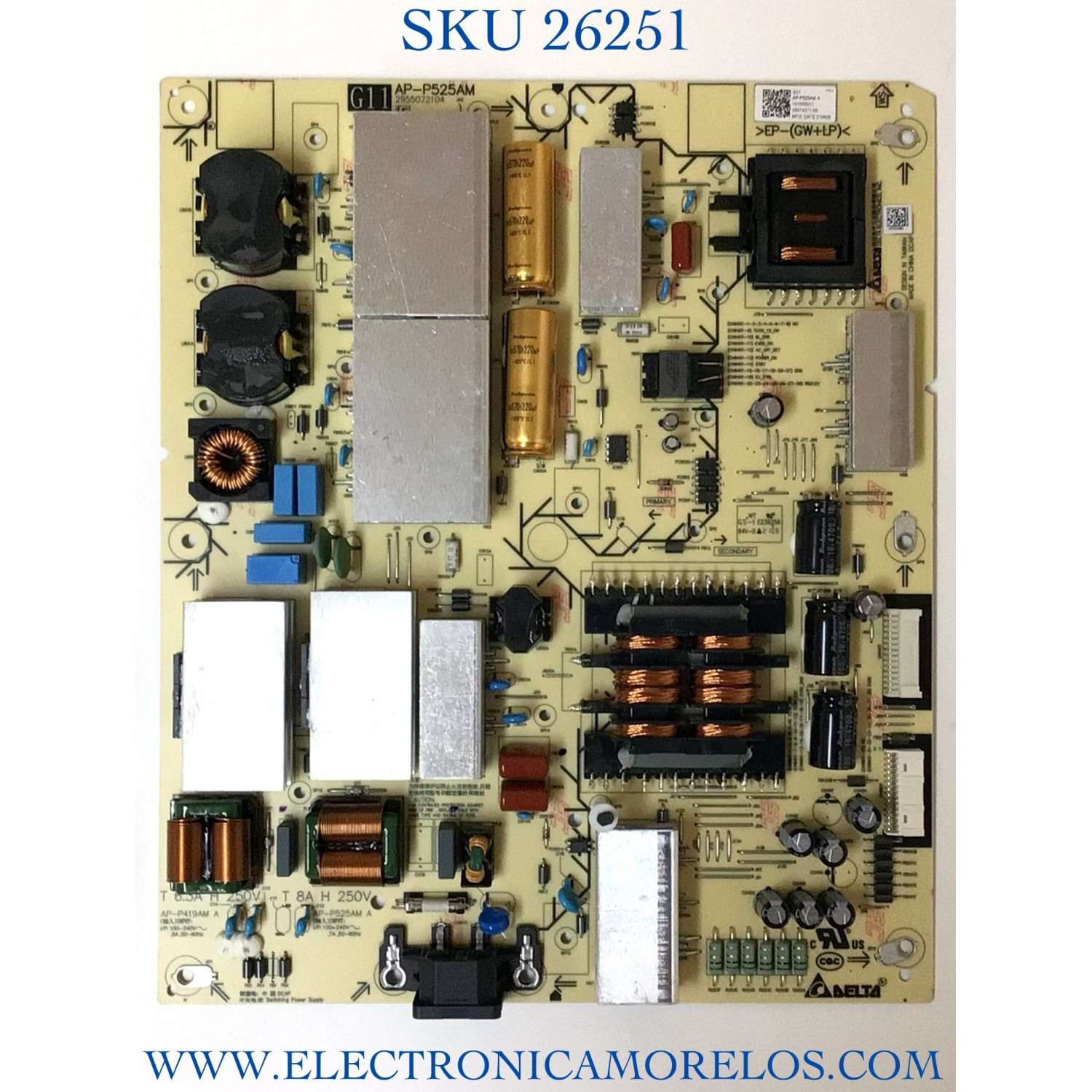 FUENTE DE PODER PARA TV SONY OLED / NUMERO DE PARTE 1-010-550-11 / 101055011 / AP-P525AM A / 2955072104 / AP-P525AM / 2955072105 / PANEL YDBO065UNG01 / MODELO XR-65A80J / XR-65A80J / XR-65A80CJ / XR65A80CJ