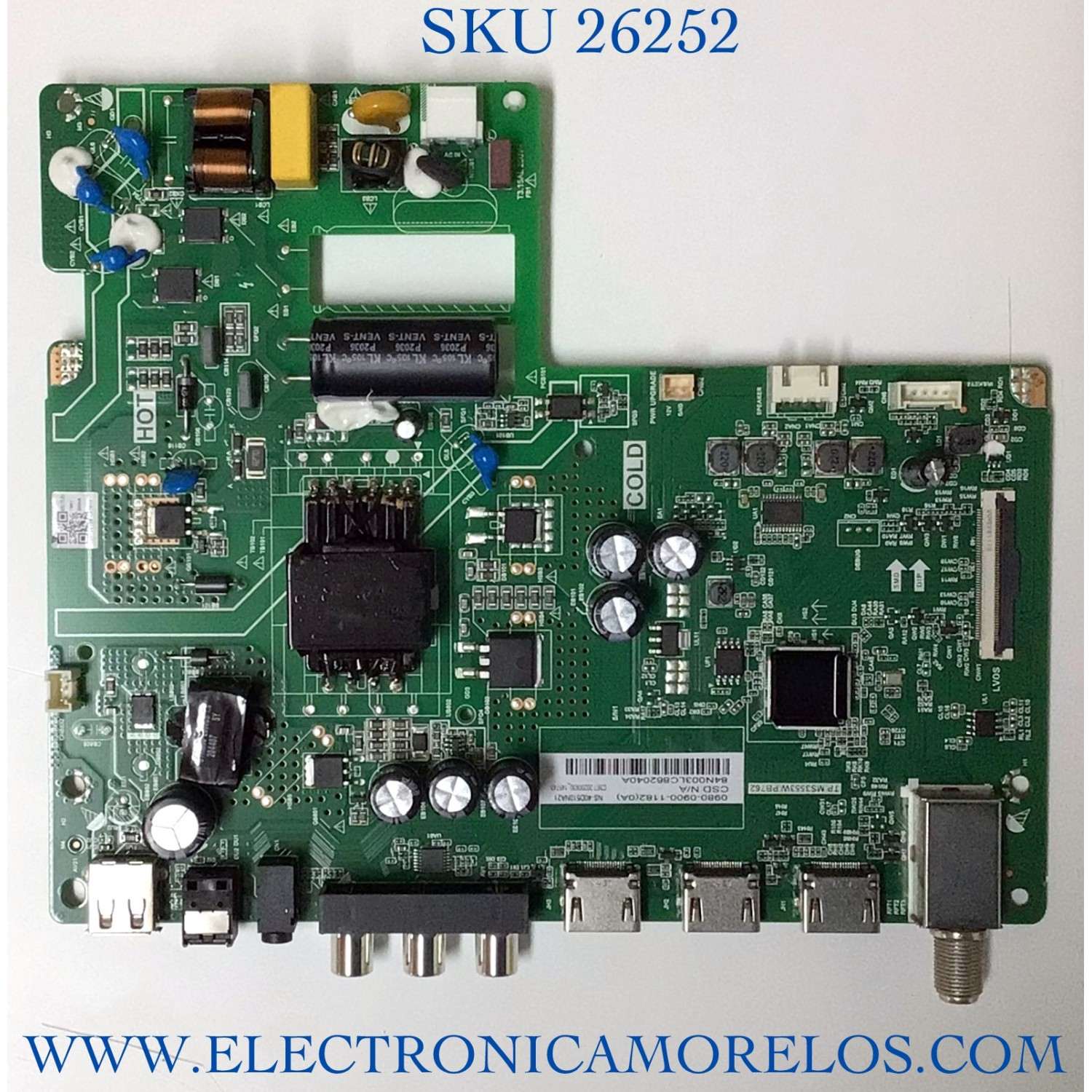 MAIN FUENTE (COMBO) PARA TV INSIGNIA FHD / NUMERO DE PARTE 0980-0900-1182 / TP.MS3553W.PB762 / NS-40D510NA21 / PANEL V400HJ6-PE1 REV.C3 / MODELO NS-40D510NA21