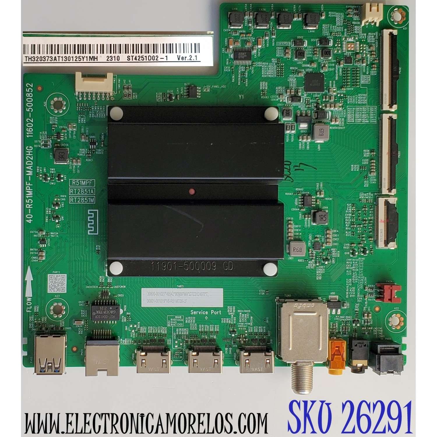 MAIN PARA TV TCL 4K·UHD·HDR ((GOOGLE TV)) / NUMERO DE PARTE 30800-001027 / 40-R51MPF-MAD2HG / 30801-001019 / 11602-500852 / R51MPF / RT2851A / RT2851M / V8-R51MT08-LF / DISPLAY ST4251D02-1 VER.2.1 / MODELOS 43S470G / 43S450G