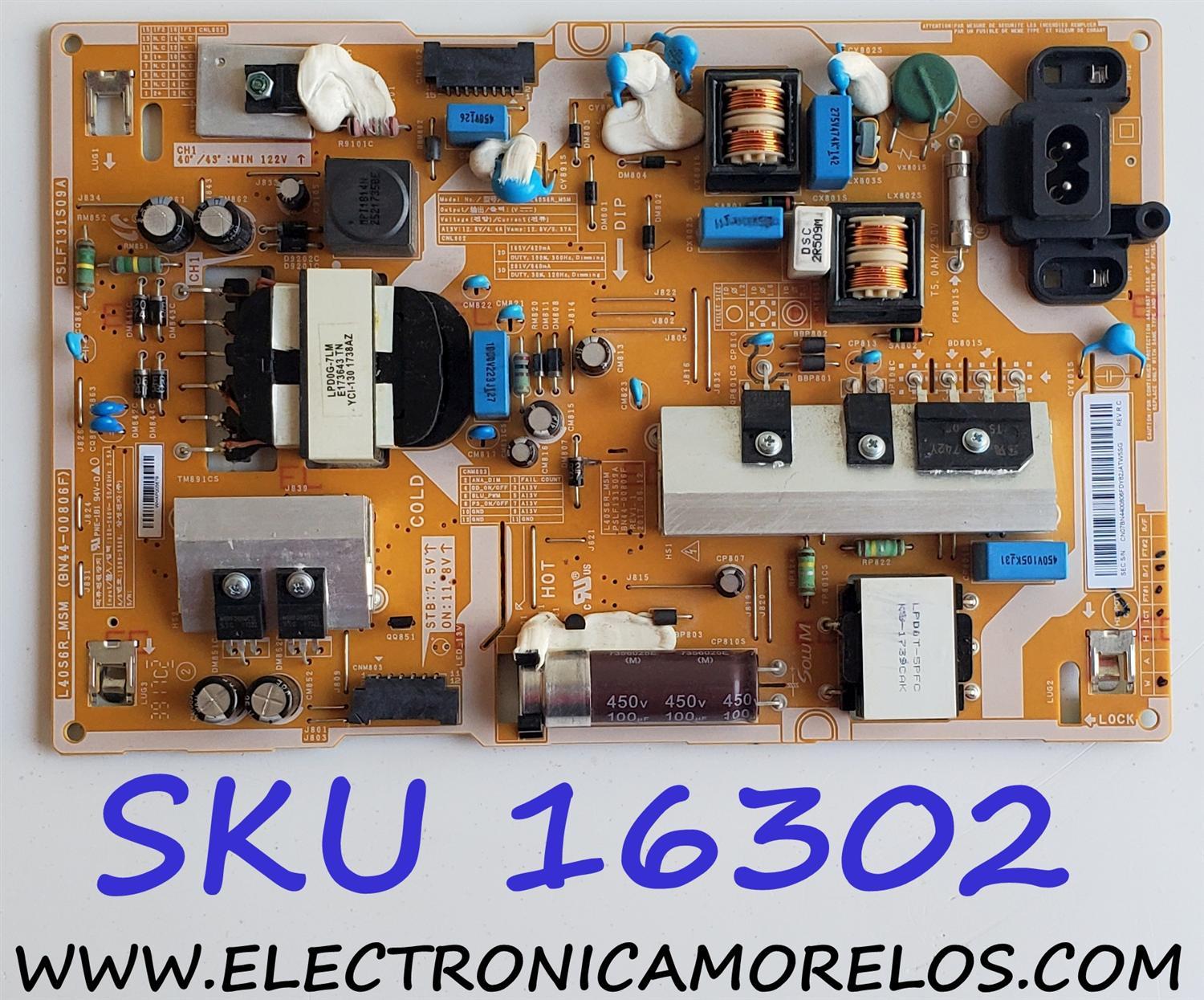 FUENTE DE PODER PARA TV SAMSUNG / NUMERO DE PARTE BN4400806F / L40S6R_MSM / PSLF131S09A / BN44-00806F / MODELOS UN43MU / UE40MU / UE43MU / UA40MU / UA43MU / UN40MU / UN43MU / UN43MU6300FXZA FB02 / UN43MU6300FXZA / MAS MODELOS Y SERIES EN DESCRIPCIÓN...