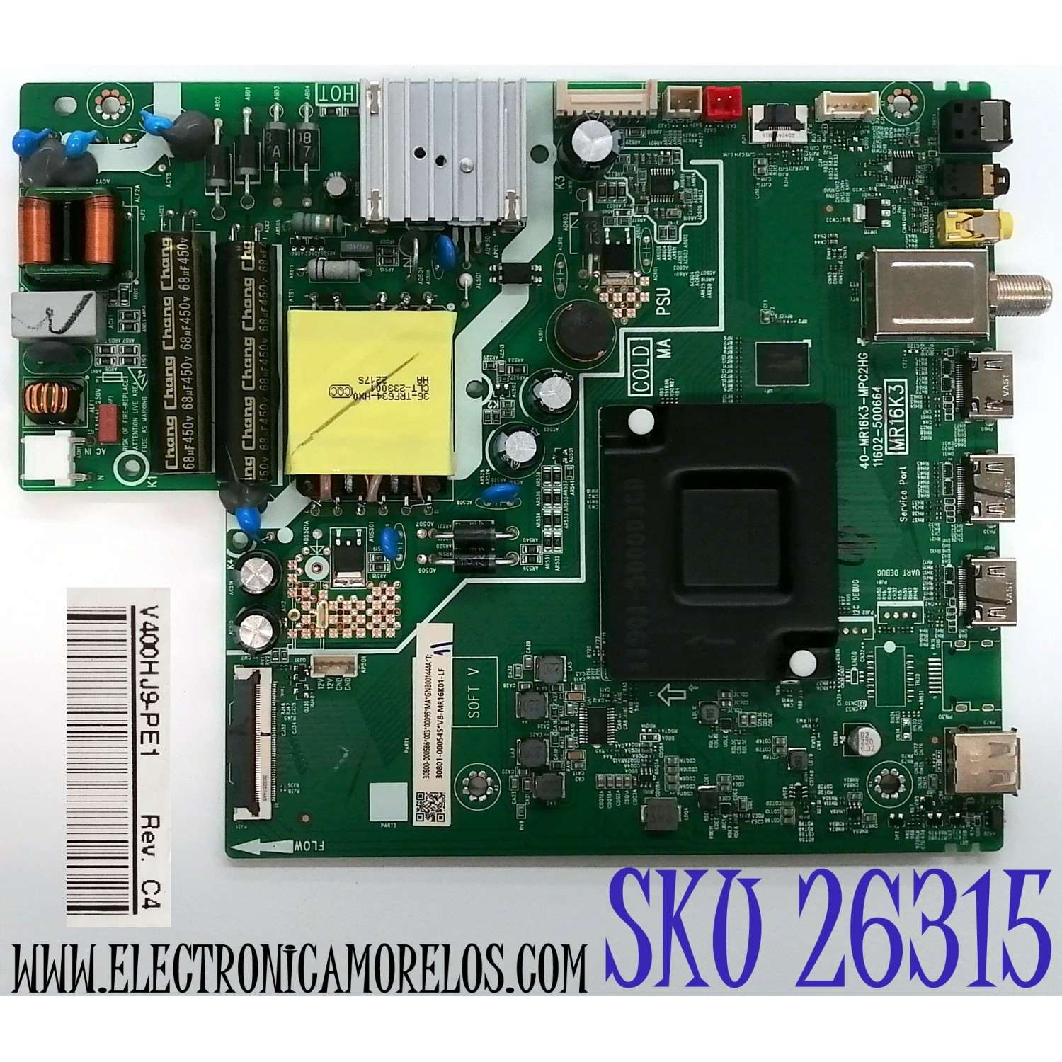 MAIN FUENTE COMBO ORIGINAL PARA TV TCL FHD ROKU TV / NUMERO DE PARTE 30801-000545 / 30800-000586 / 40-MR16K3-MPC2HG / 11602-500664 / V8-MR16K01-LF / MR16K3 / PANEL LVF395NDEL / DISPLAY V400HJ9-PE1 REV.C4 / MODELO 40S355 / 40S351
