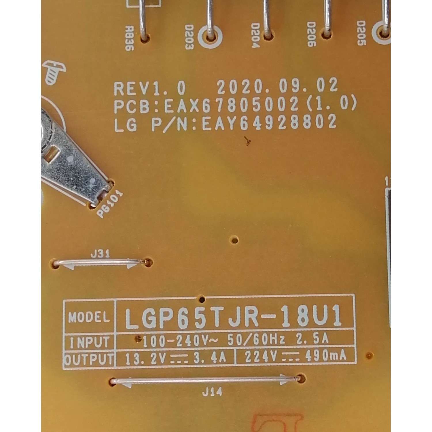 FUENTE DE PODER PARA TV LG / NUMERO DE PARTE EAY64928802 / LGP65TJR-18U1 / EAX67805002 / 64928802 / EAX67805002(1.0) / MODELO 65UK6300PUE - Imagen 3