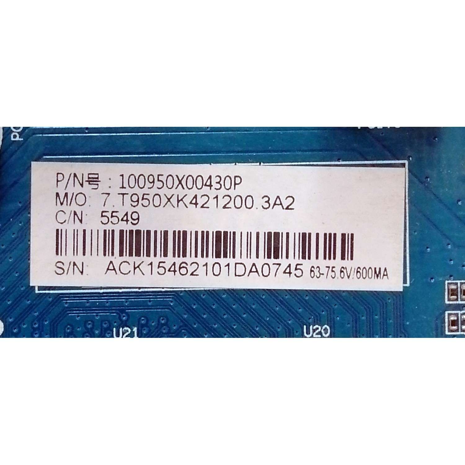 MAIN FUENTE ((COMBO)) POLAROID / NUMERO DE PARTE 100950X00430P / CV950X-K42 / 7.T950XK421200.3A2 / ACK15462101DA / 5549 / DISPLAY CC430LV2D VER.03 / MODELO PTV4317ILED - Imagen 3